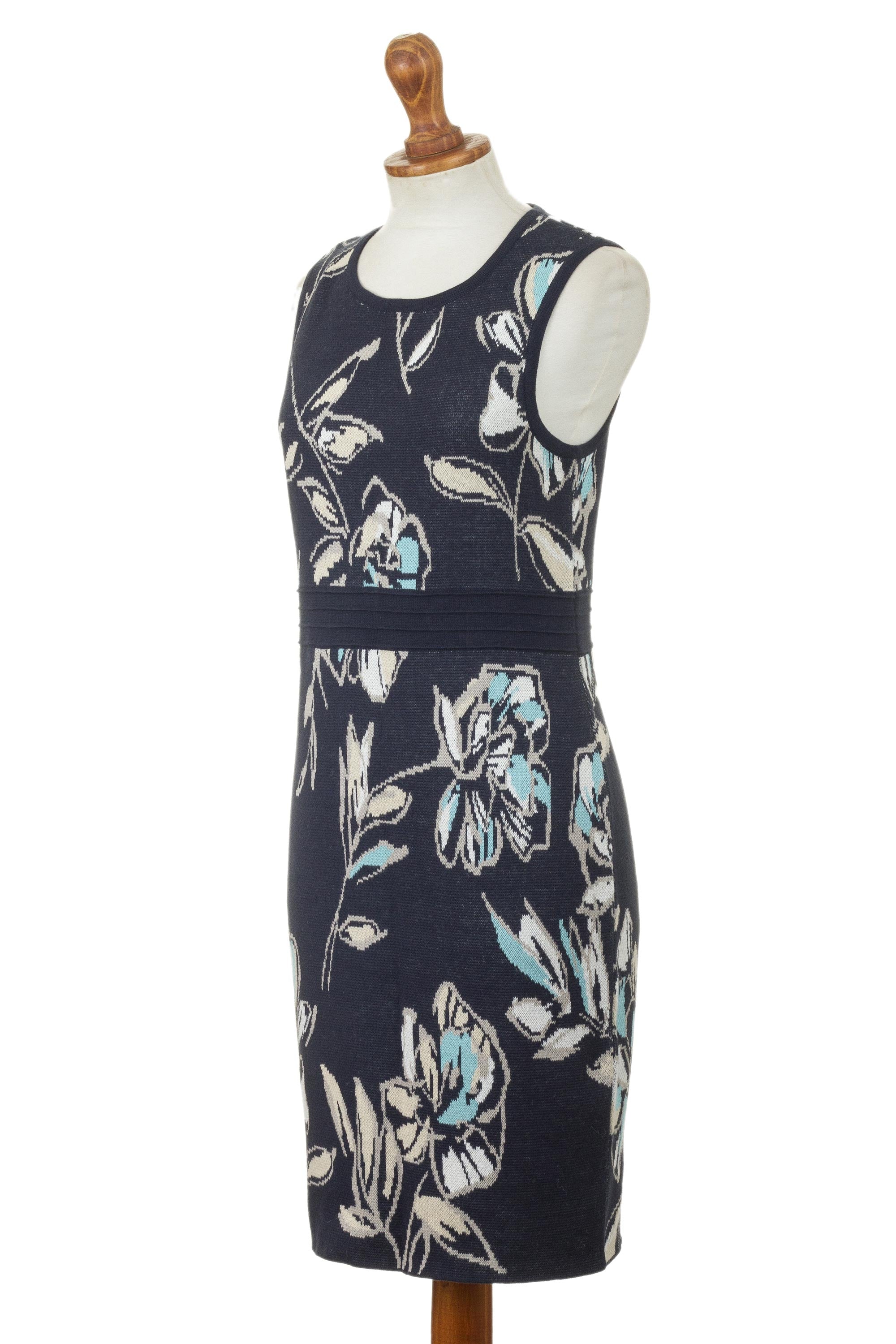 Premium Lima Lady Navy Floral Cotton Jacquard Knit Sheath Dress