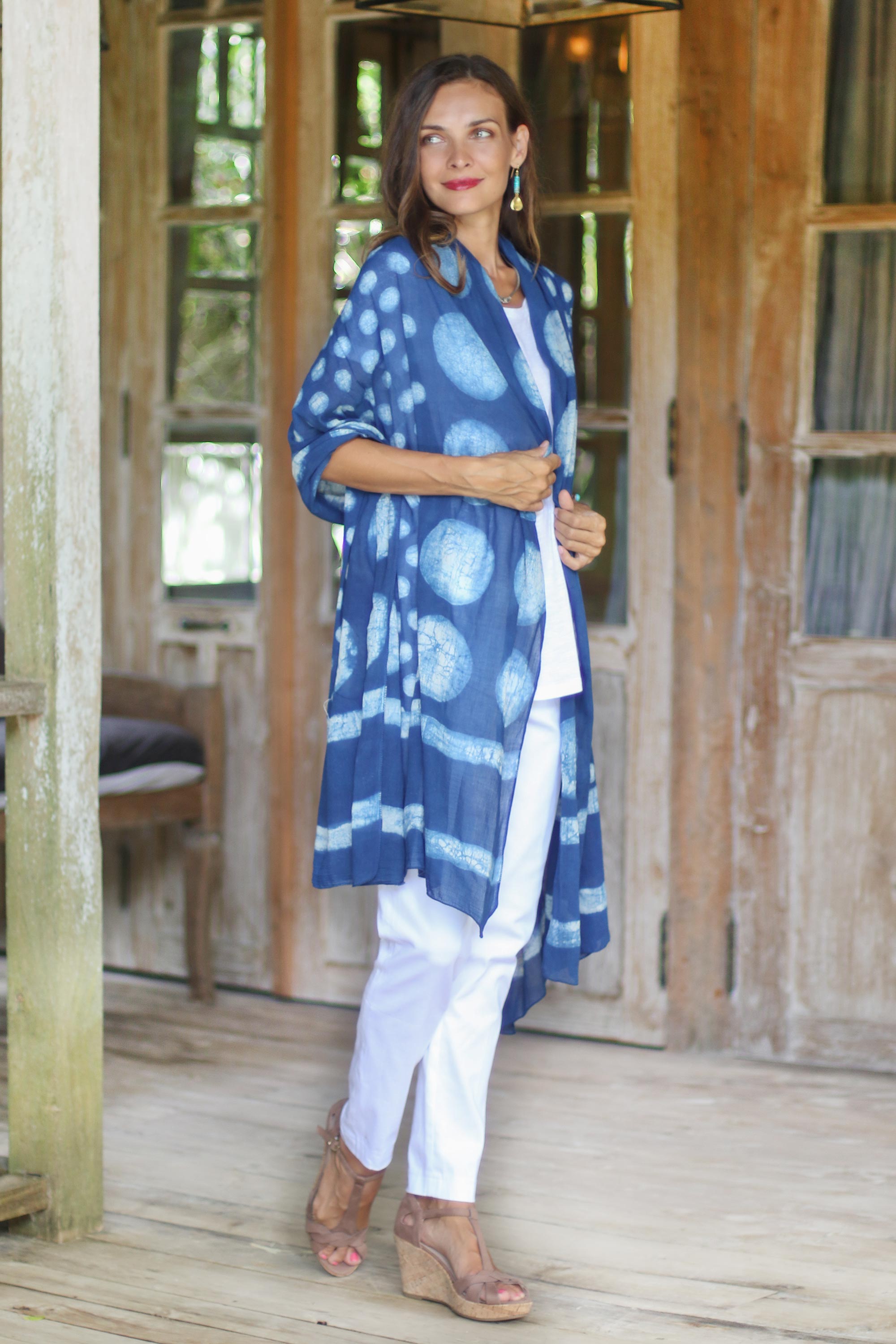 Premium Indigo Bubbles Artisan Cotton Shawl - Handcrafted in India