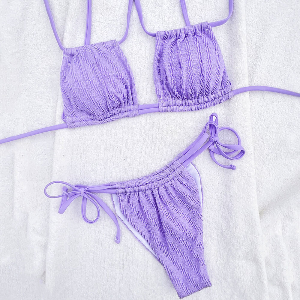 Ultimate Lilac Crinkle Tie-Front Bikini Set - Adjustable & Stylish