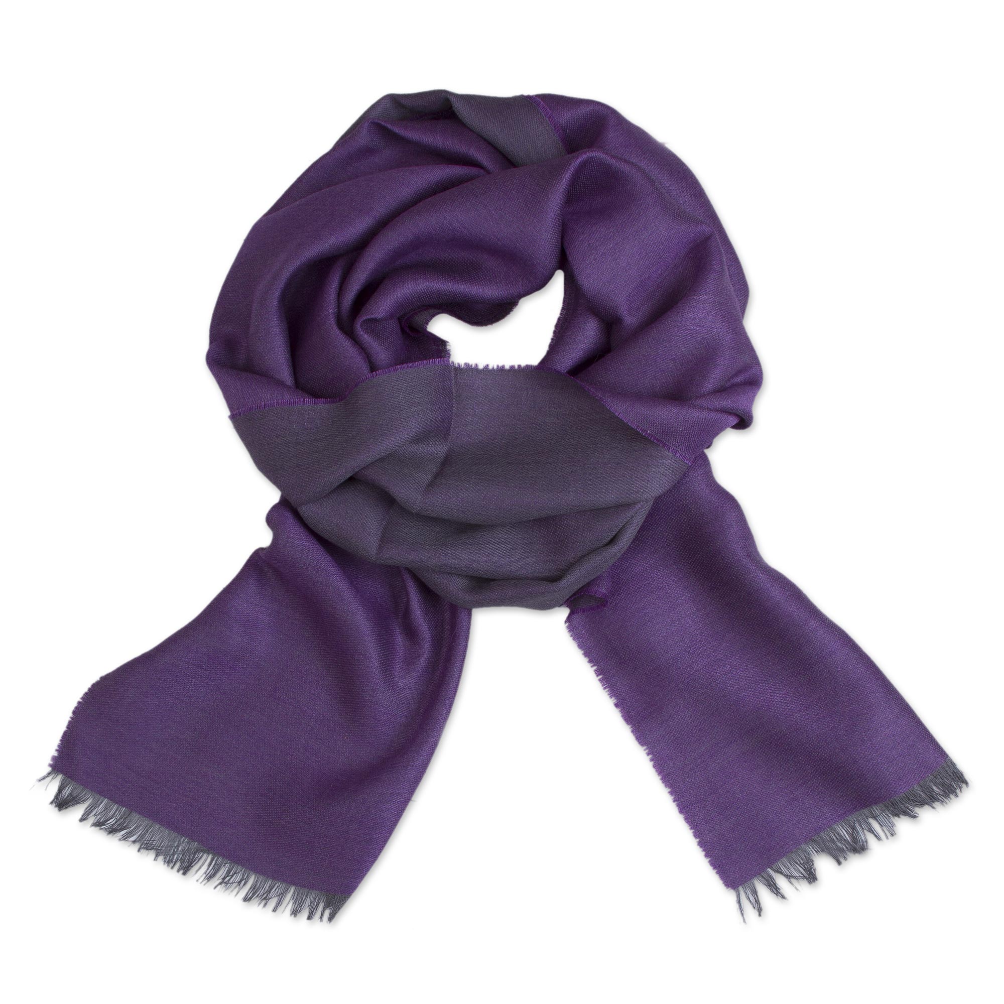 Premium Reversible Plum & Gunmetal Alpaca Silk Scarf