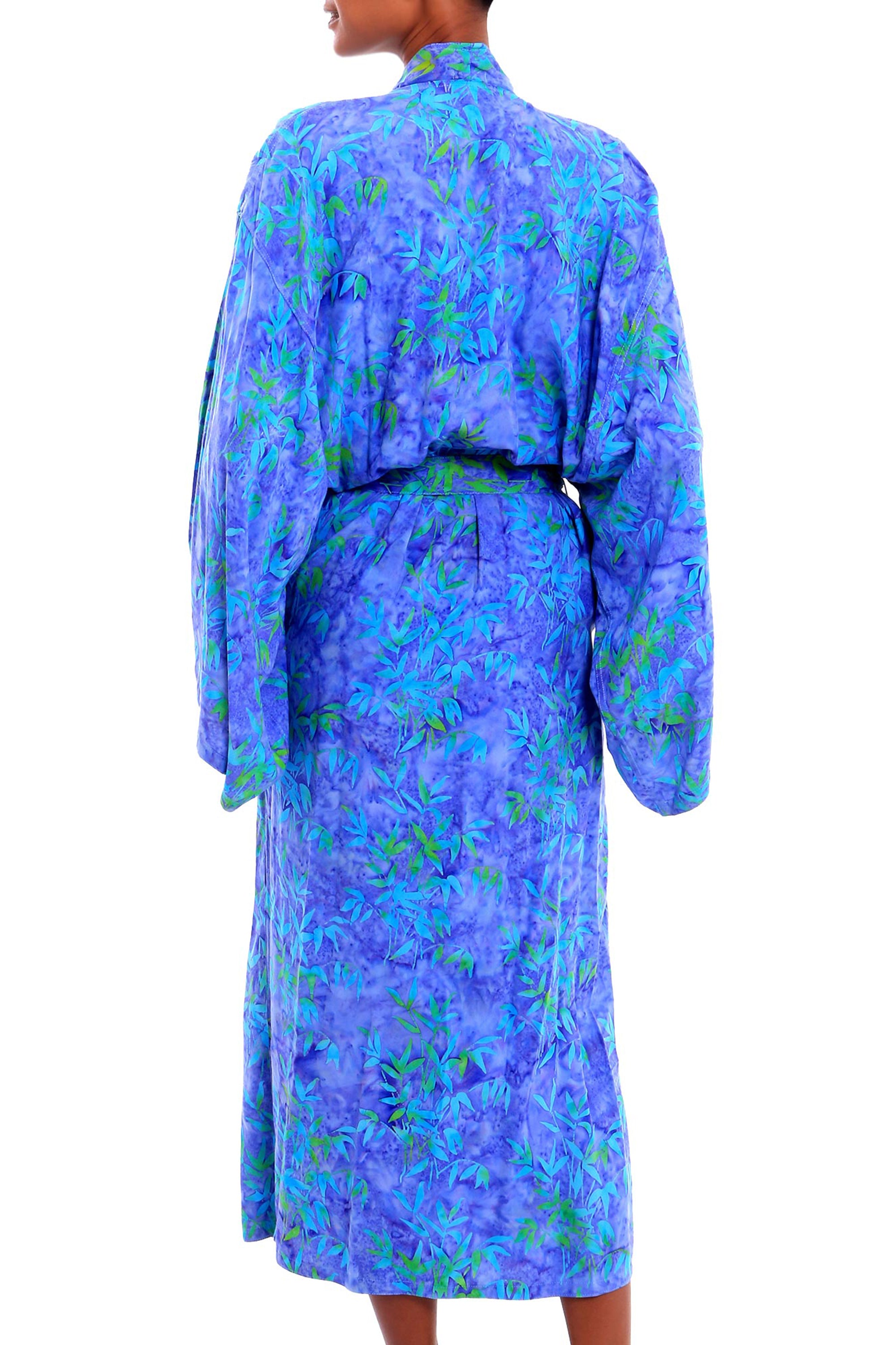 Premium Handcrafted Batik Rayon Robe with Belt - Mystical Grove Design