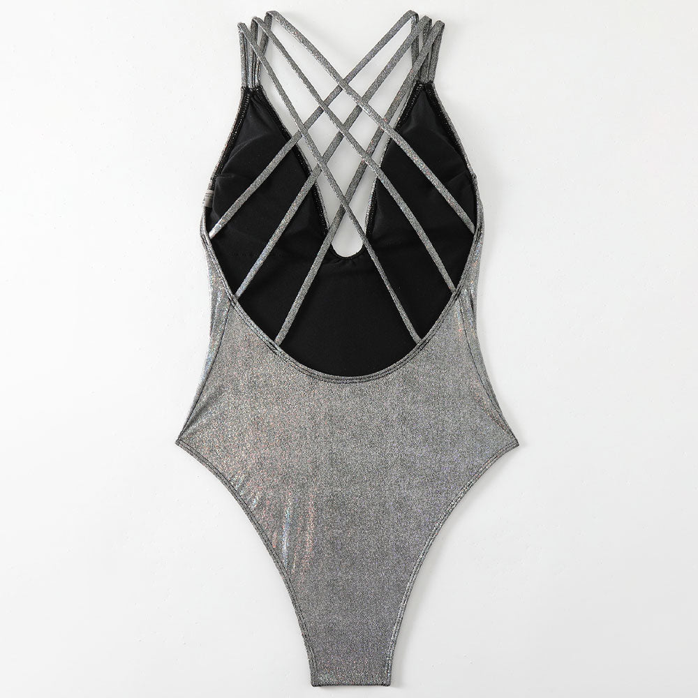 Ultimate Shimmer Metallic One-Piece Swimsuit - Open Back & Deep V Design