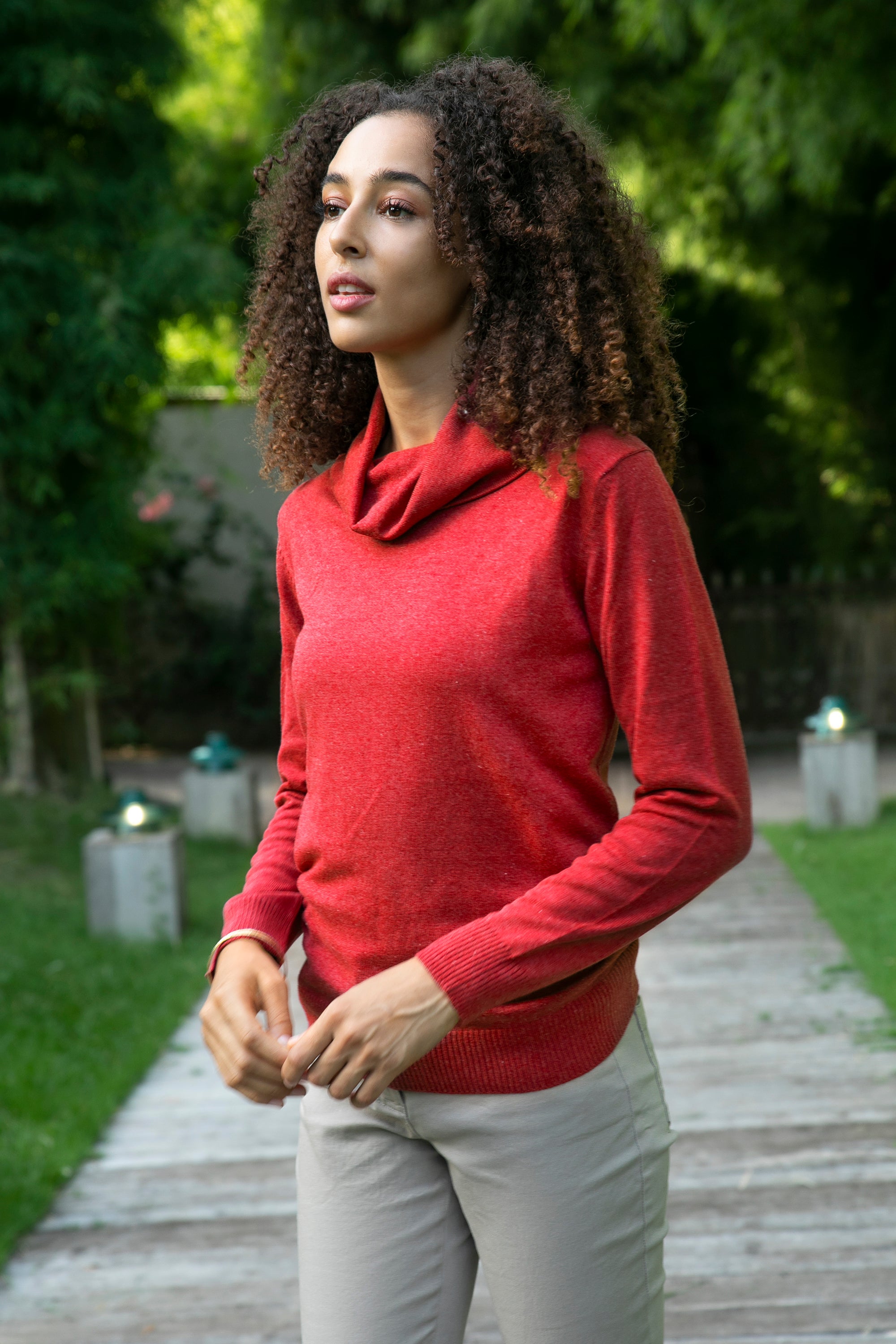 Premium Cerise Red Cotton Blend Pullover | Versatile & Artisan-Crafted