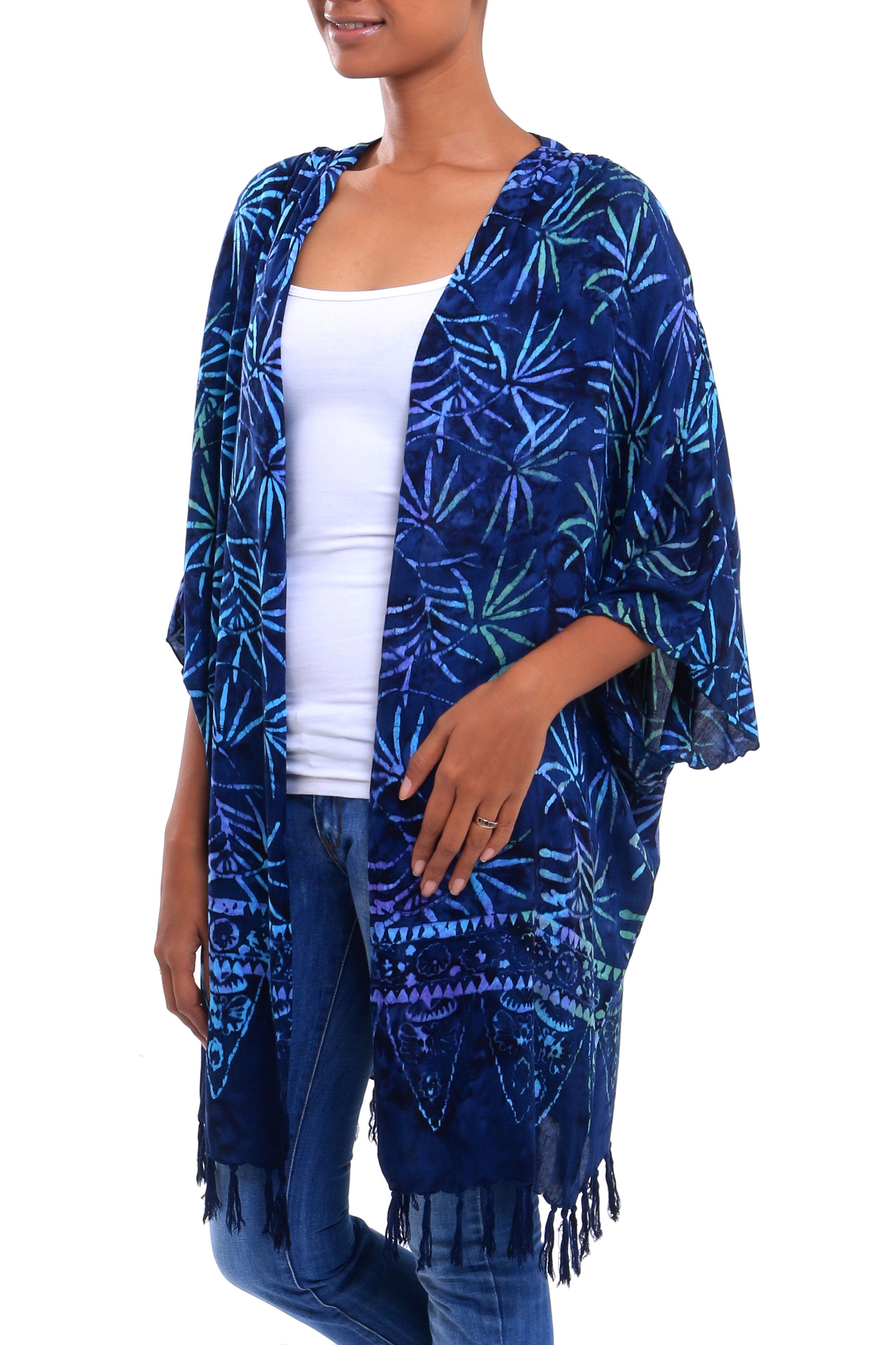 Premium Denpasar Blue Batik Kimono Jacket - Handcrafted in Bali