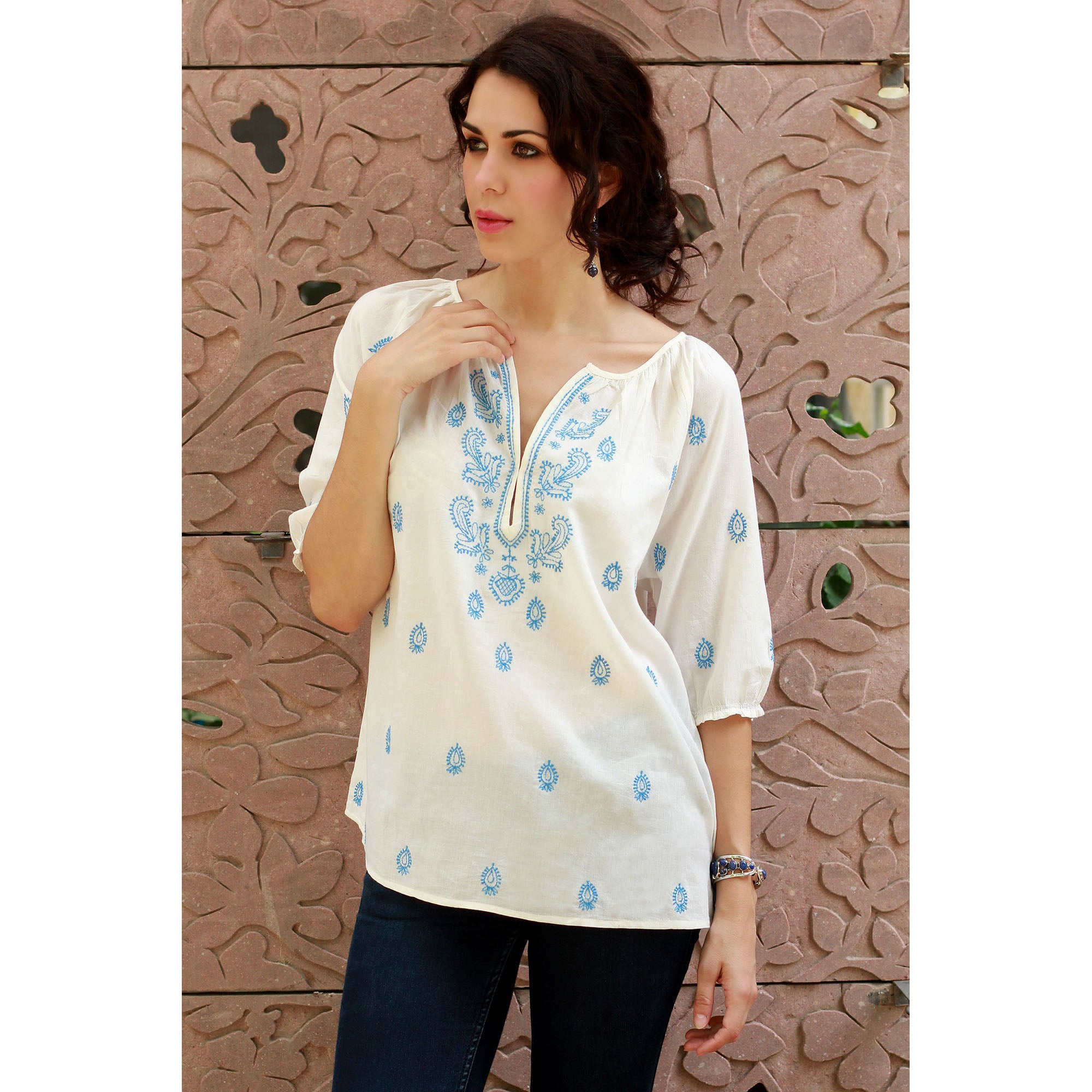 Premium Majestic Blue & White Cotton Elegance Top