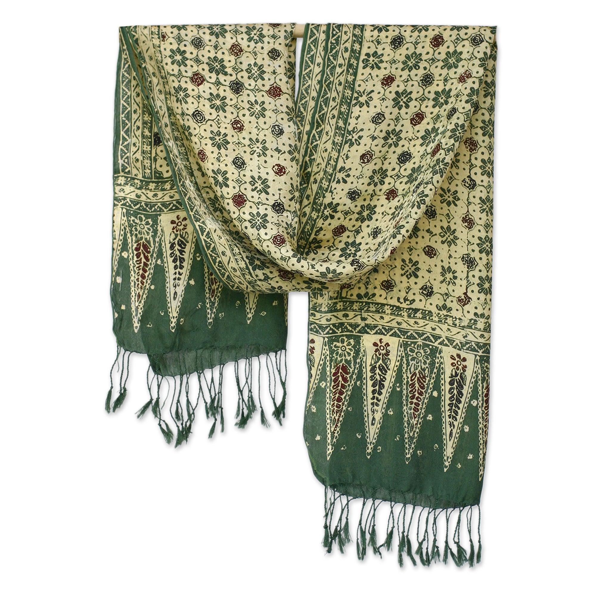 Premium Green Jade Silk Batik Scarf – Handcrafted Elegance