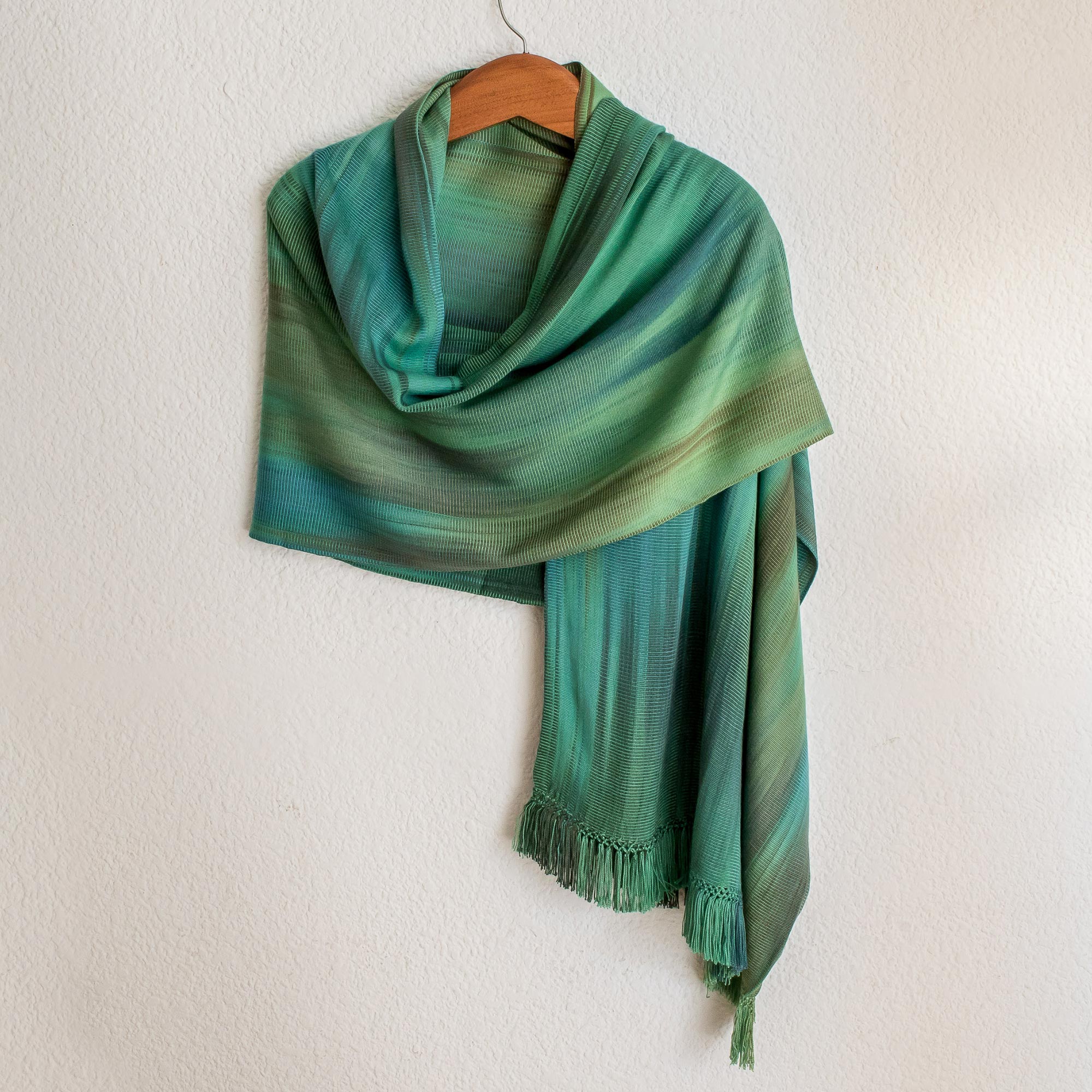 Premium Handwoven Rayon Chenille Shawl in Serene Green & Turquoise