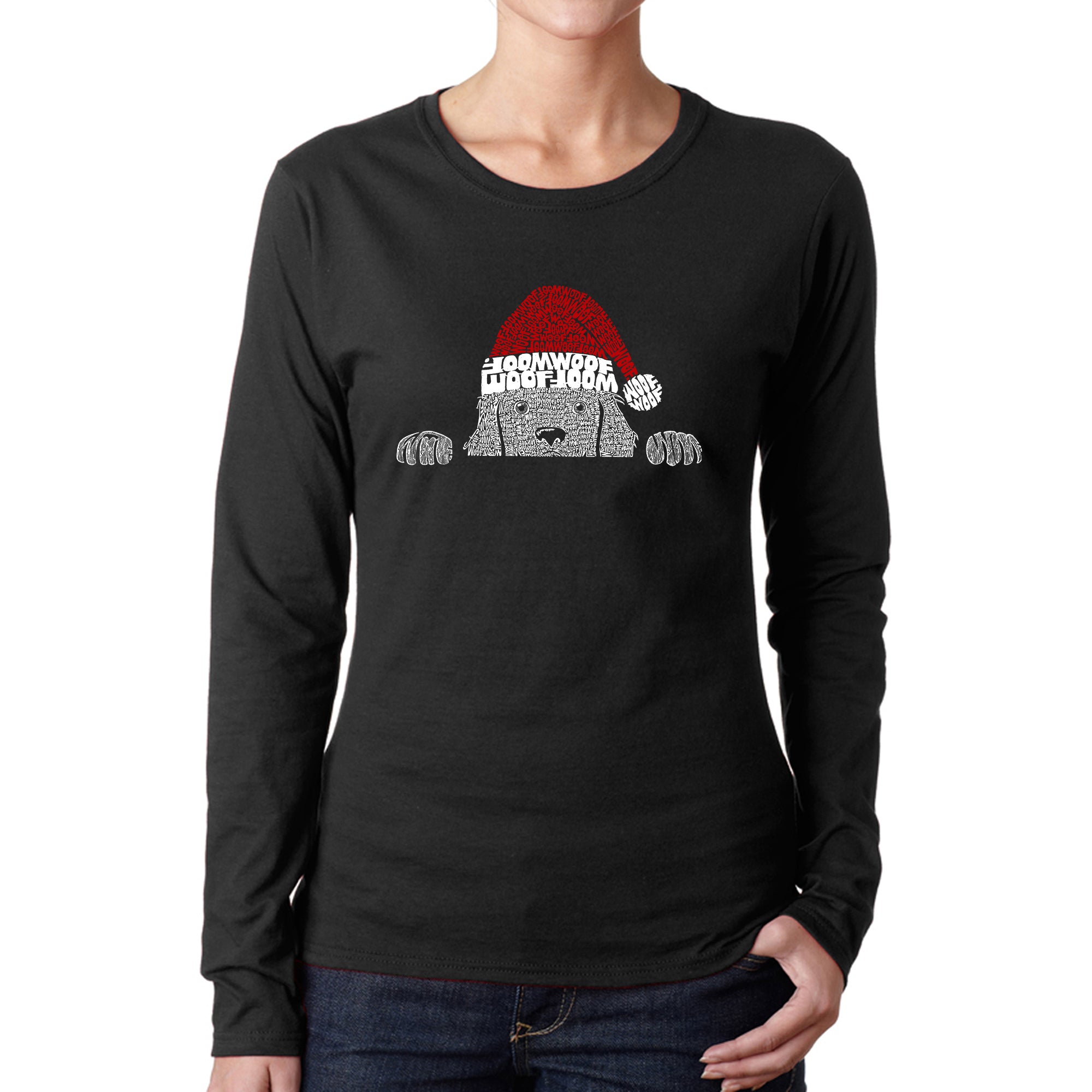 Premium Christmas Peeking Dog - Women's Word Art Long Sleeve T-Shirt