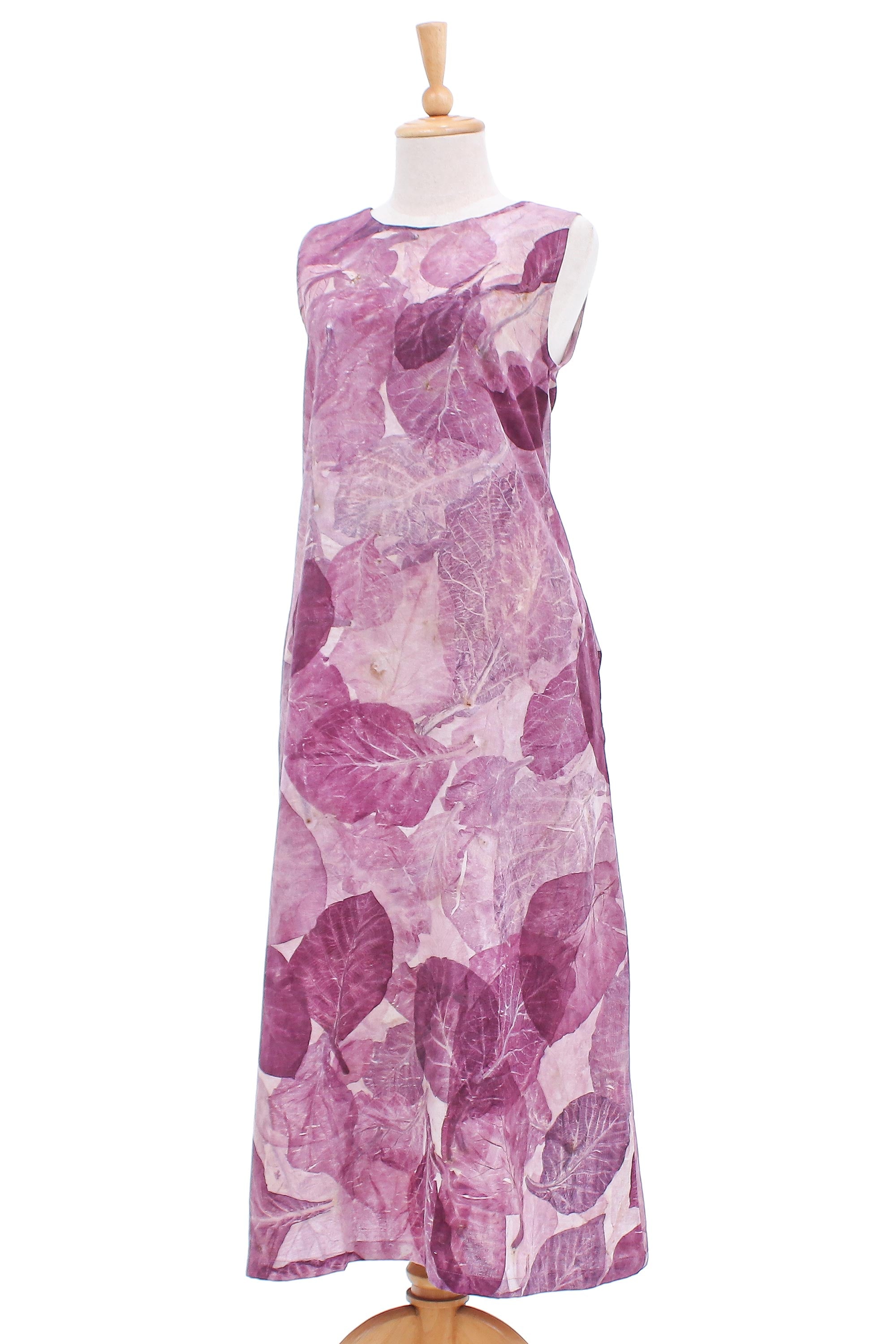 Premium Eco-Printed Cotton Maxi Dress - Purple Teak Thai Ouke Design