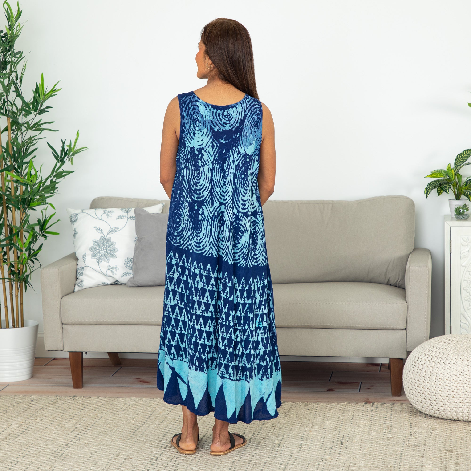 Premium Blue Diamond Maxi Dress - Handmade Elegance