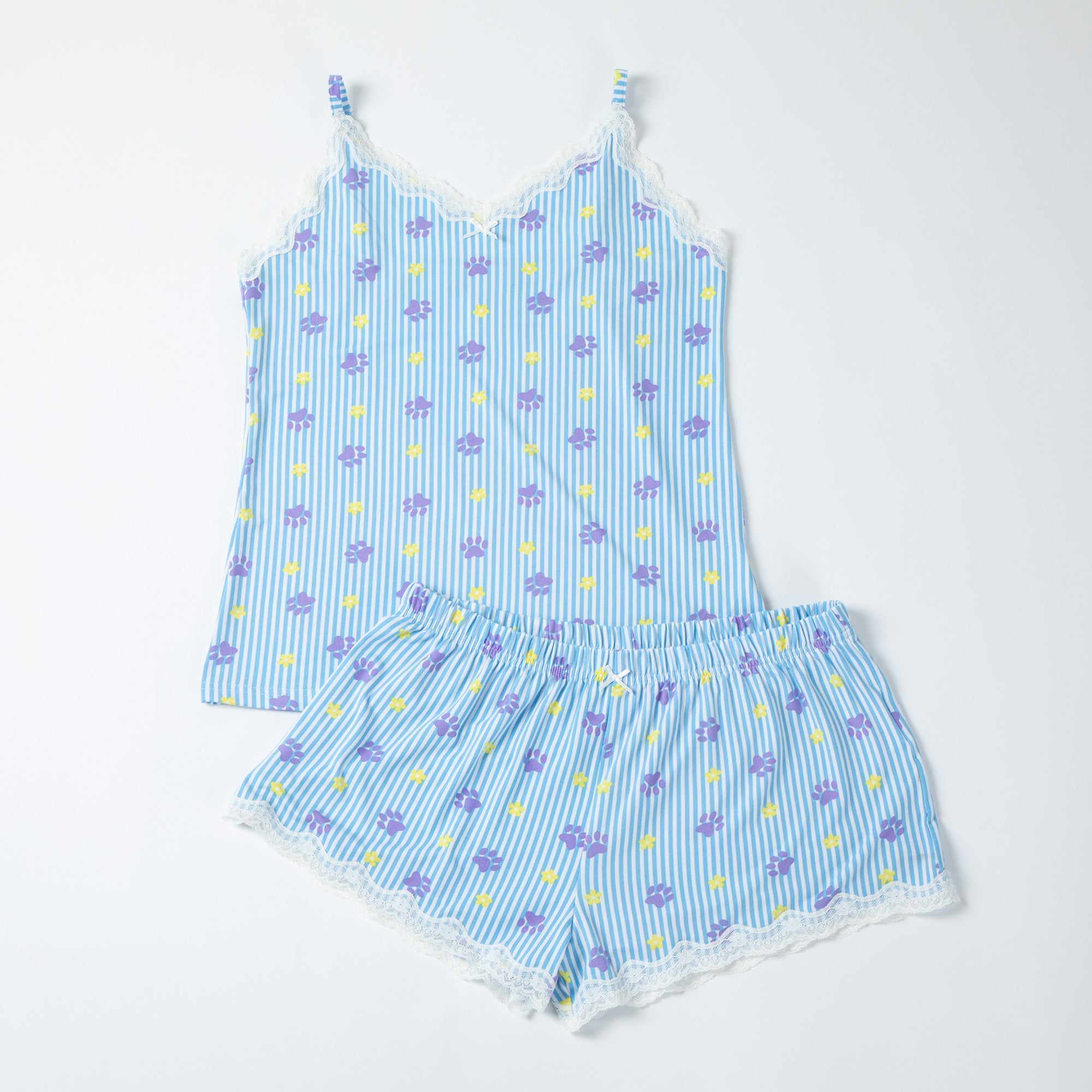 Premium Paws & Pinstripes Sleepwear Set - Soft Touch Cami & Shorts