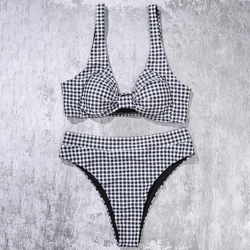 Vintage Gingham High-Waist Brazilian Bikini Set - Premium Two-Piece Swimsuit