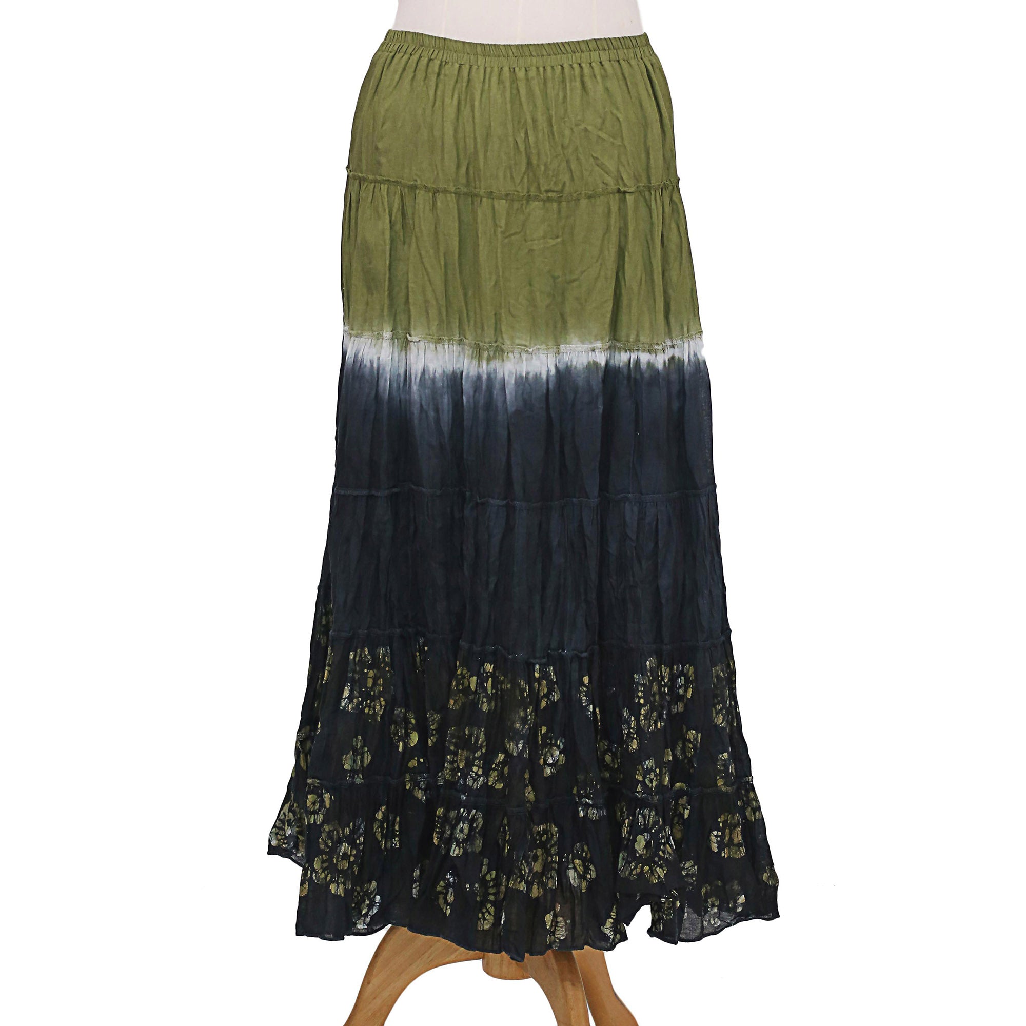 Premium Handmade Batik Cotton Skirt - Olive Black & Green