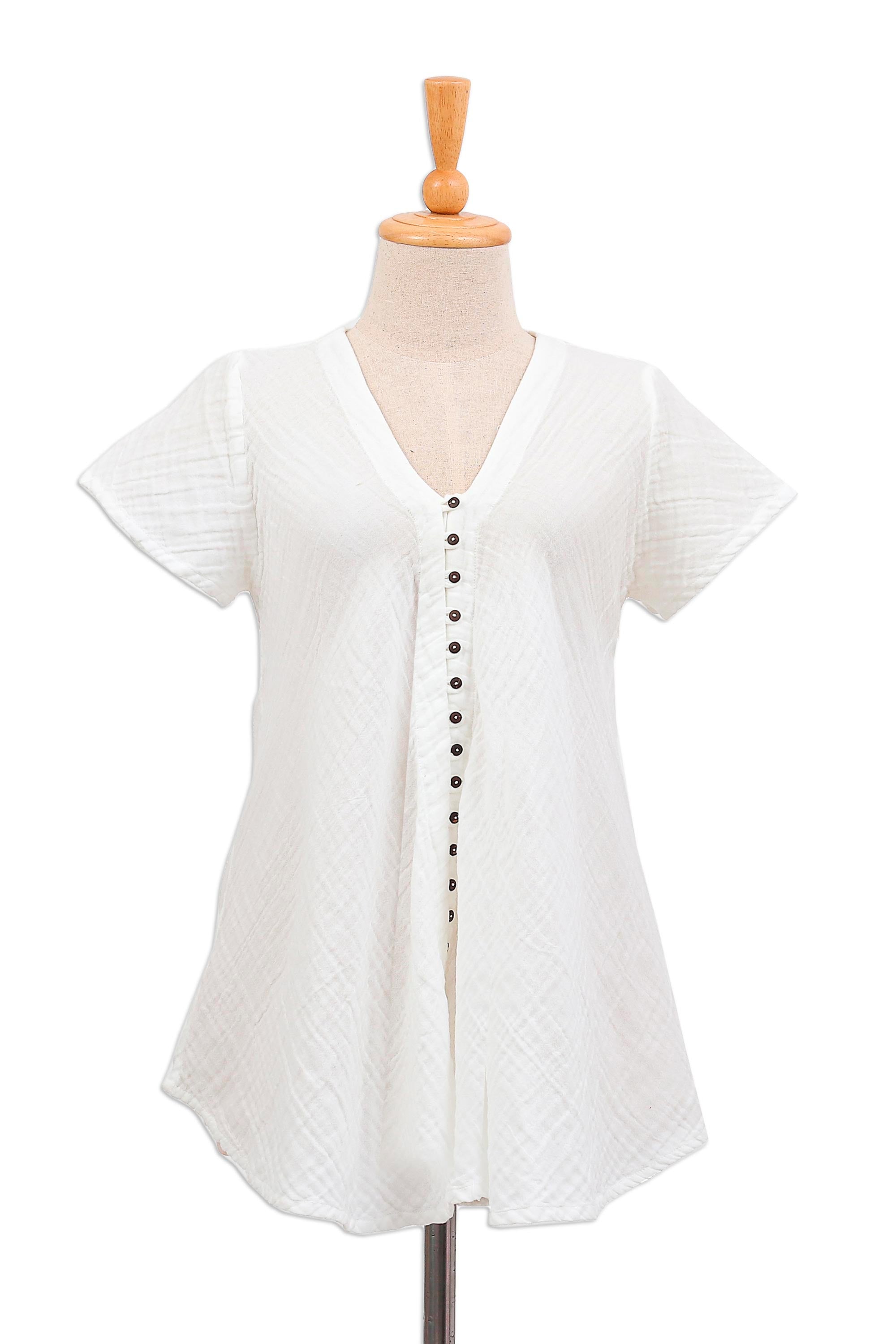 Premium White Flair Cotton Gauze Blouse – Effortless Elegance