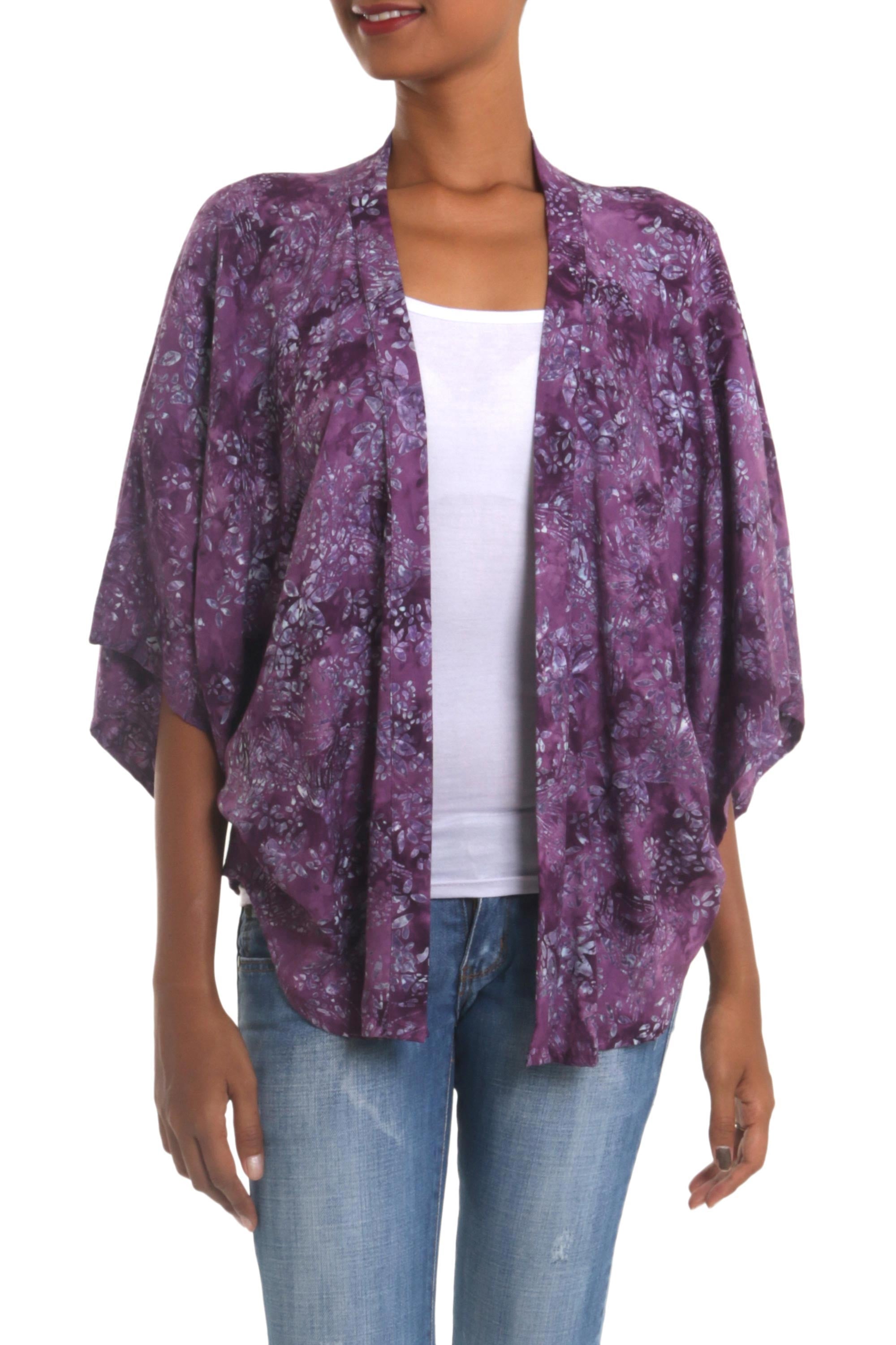 Premium Boysenberry Purple Batik Rayon Kimono Jacket – Ultimate Style Upgrade