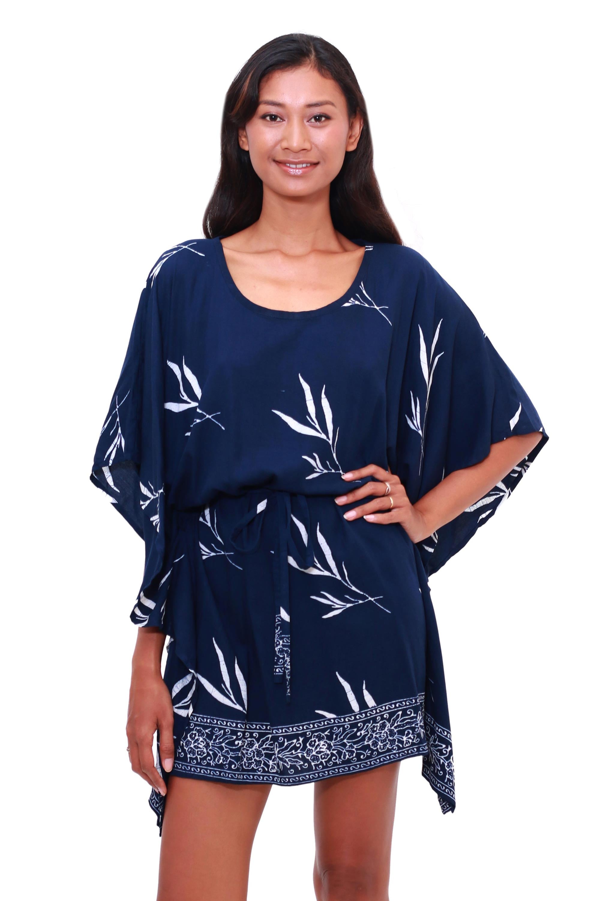 Premium Balinese Breeze Midnight Batik Rayon Caftan - Handcrafted Elegance