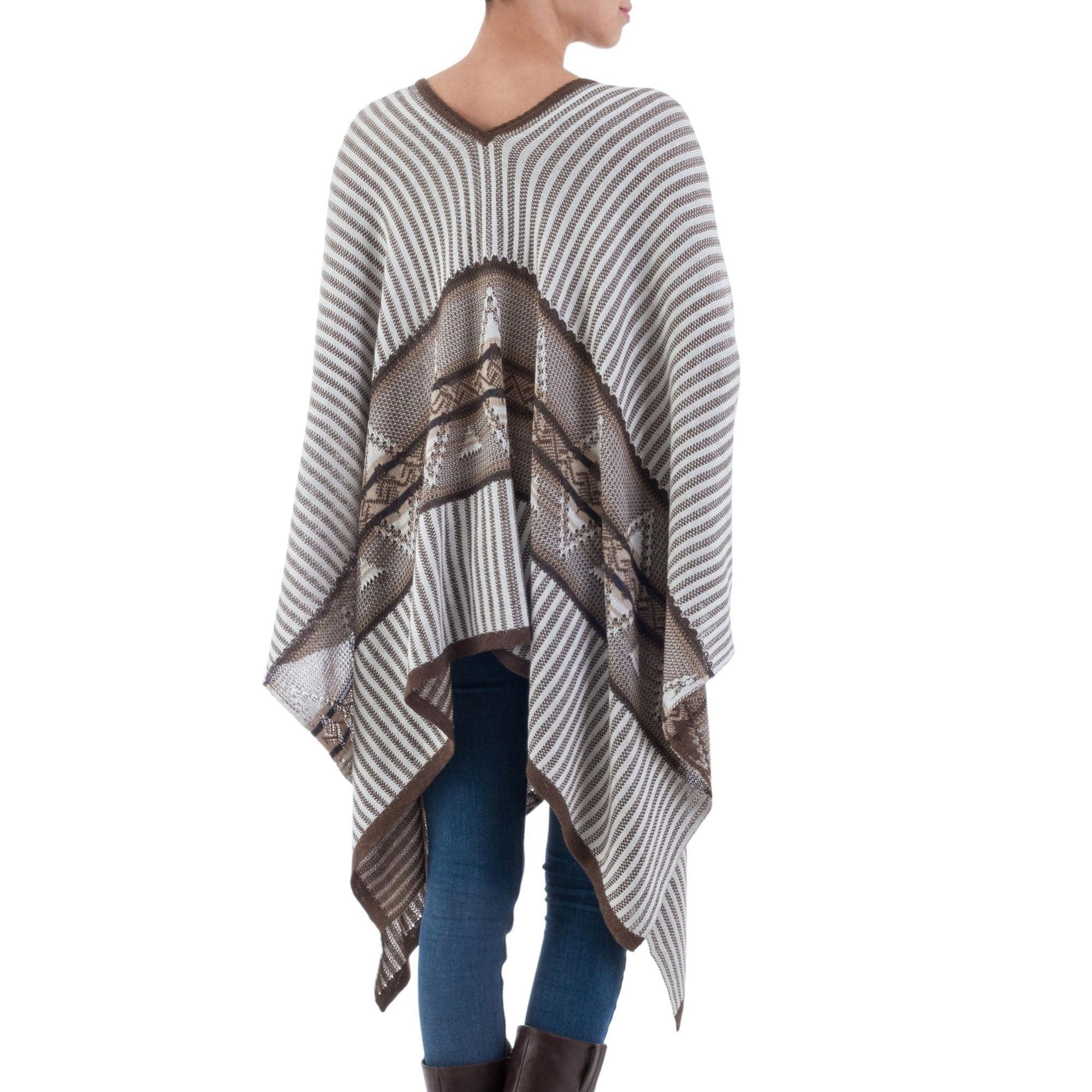 Premium Geometric Striped Bohemian Poncho - Handmade in Peru