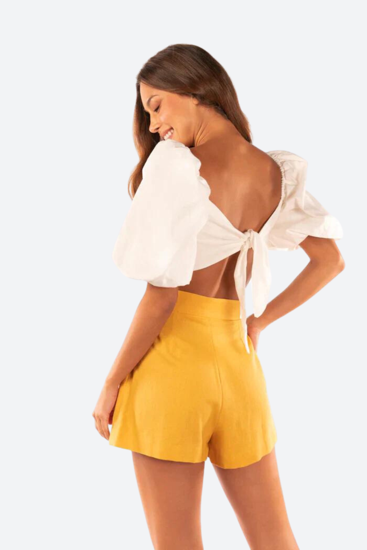 Premium Flamingo High-Waisted Mustard Shorts