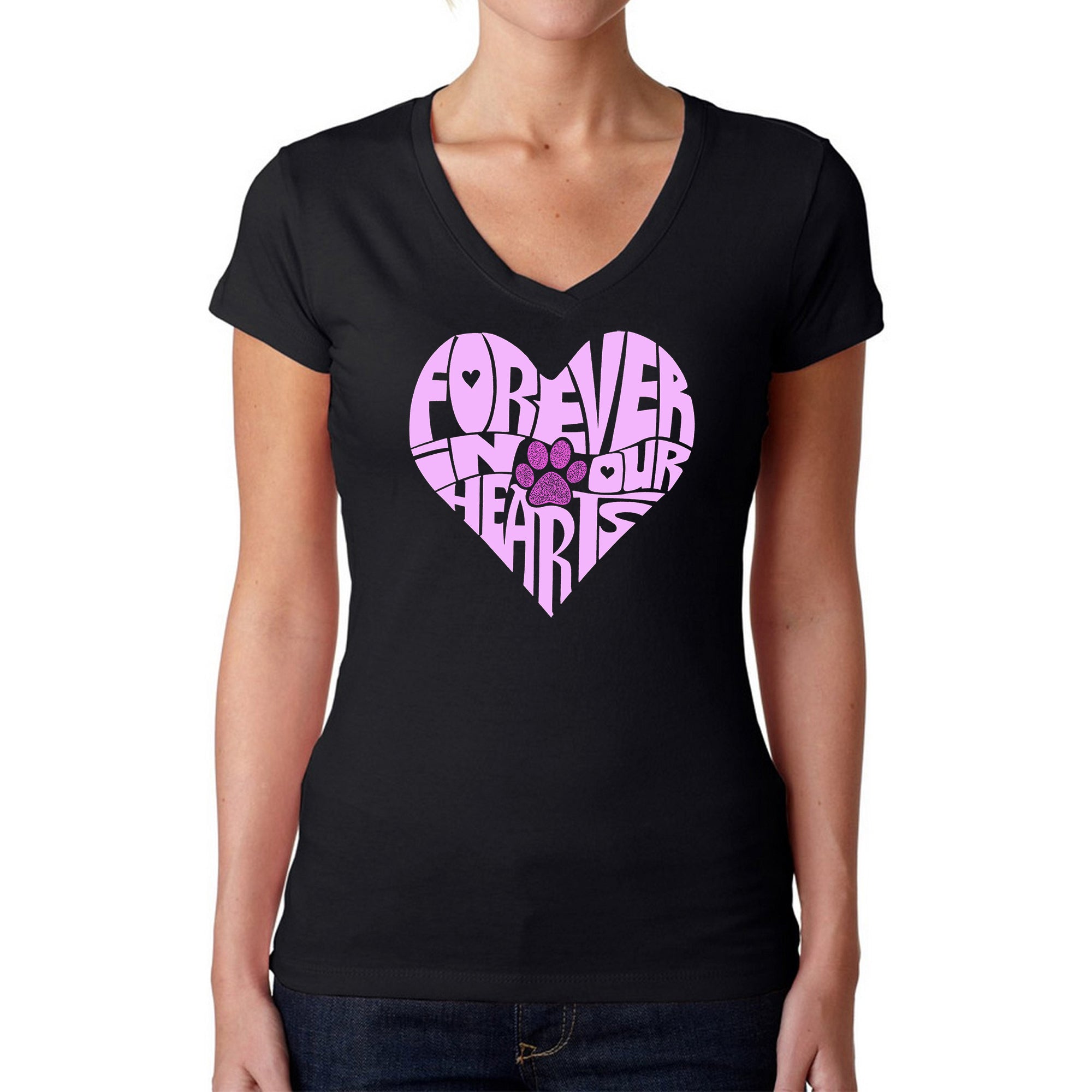 Premium Forever In Our Hearts - Women's Slim Fit Word Art V-Neck T-Shirt