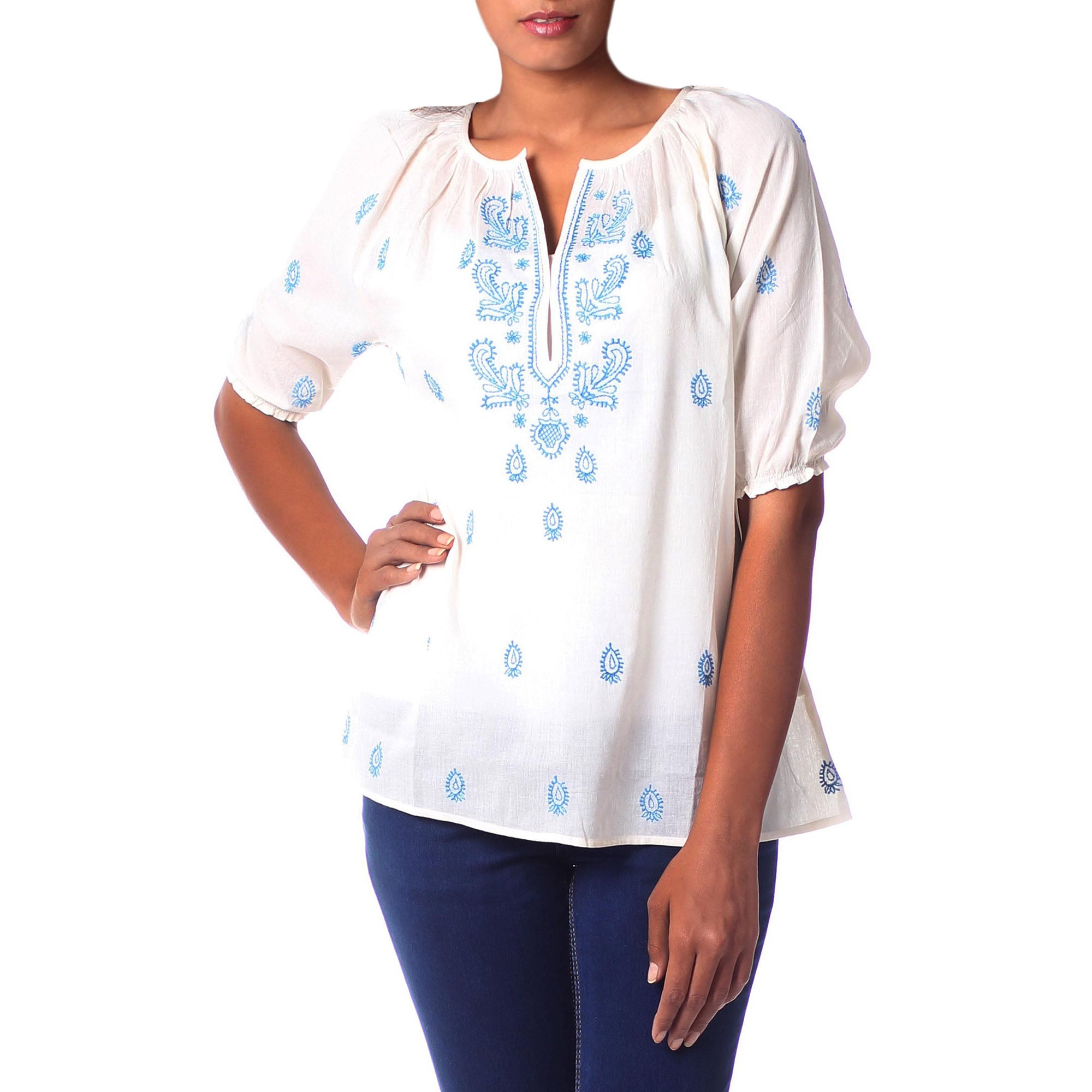 Premium Majestic Blue & White Cotton Elegance Top