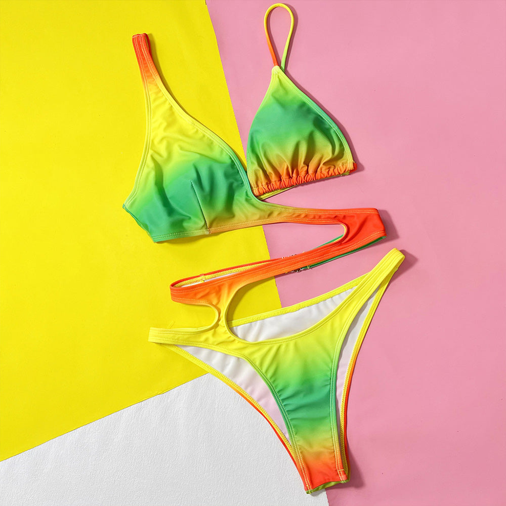 Premium Tropical Rainbow Ombre High-Cut One-Piece Swimsuit