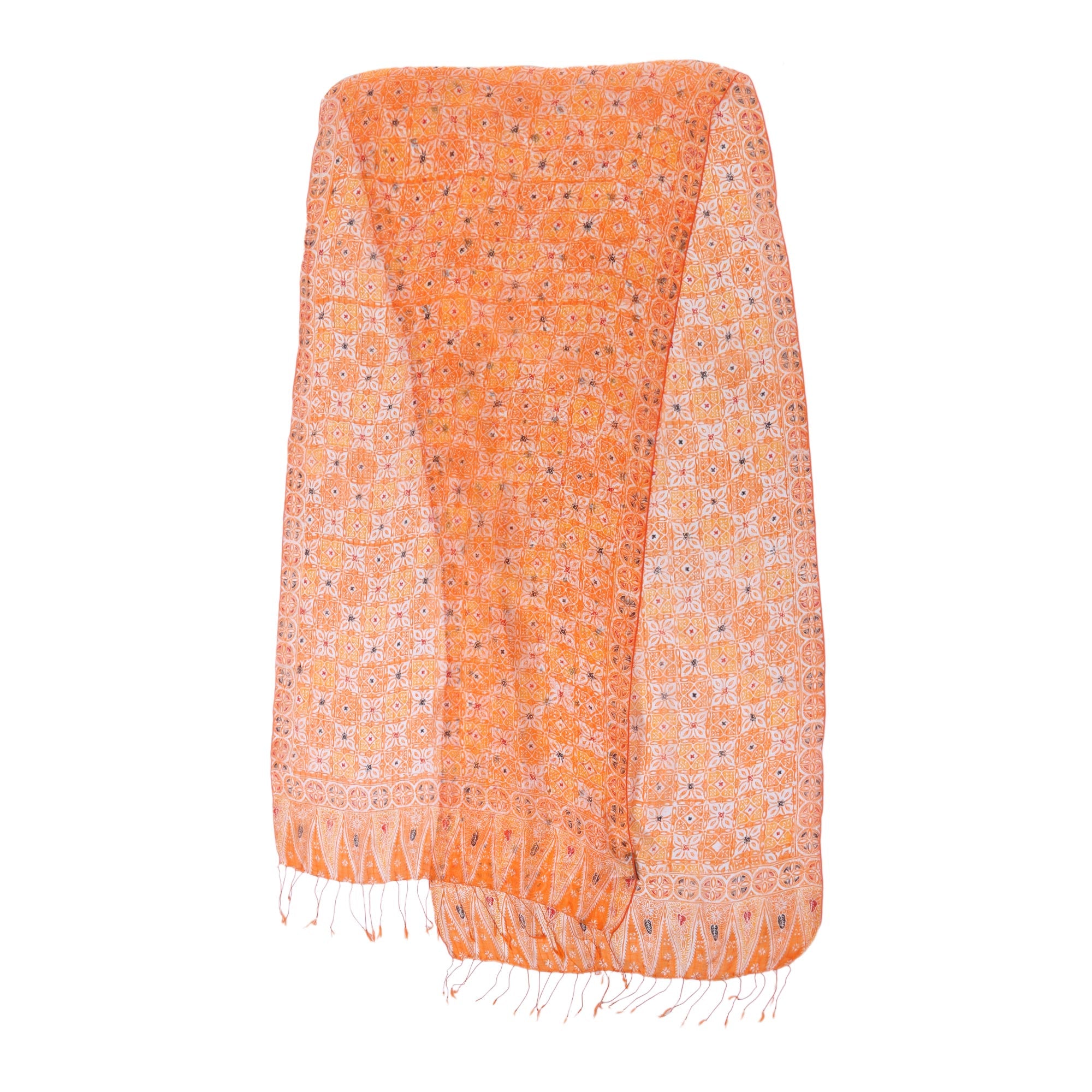 Premium Orange Jasmine Silk Shawl - Handcrafted Elegance