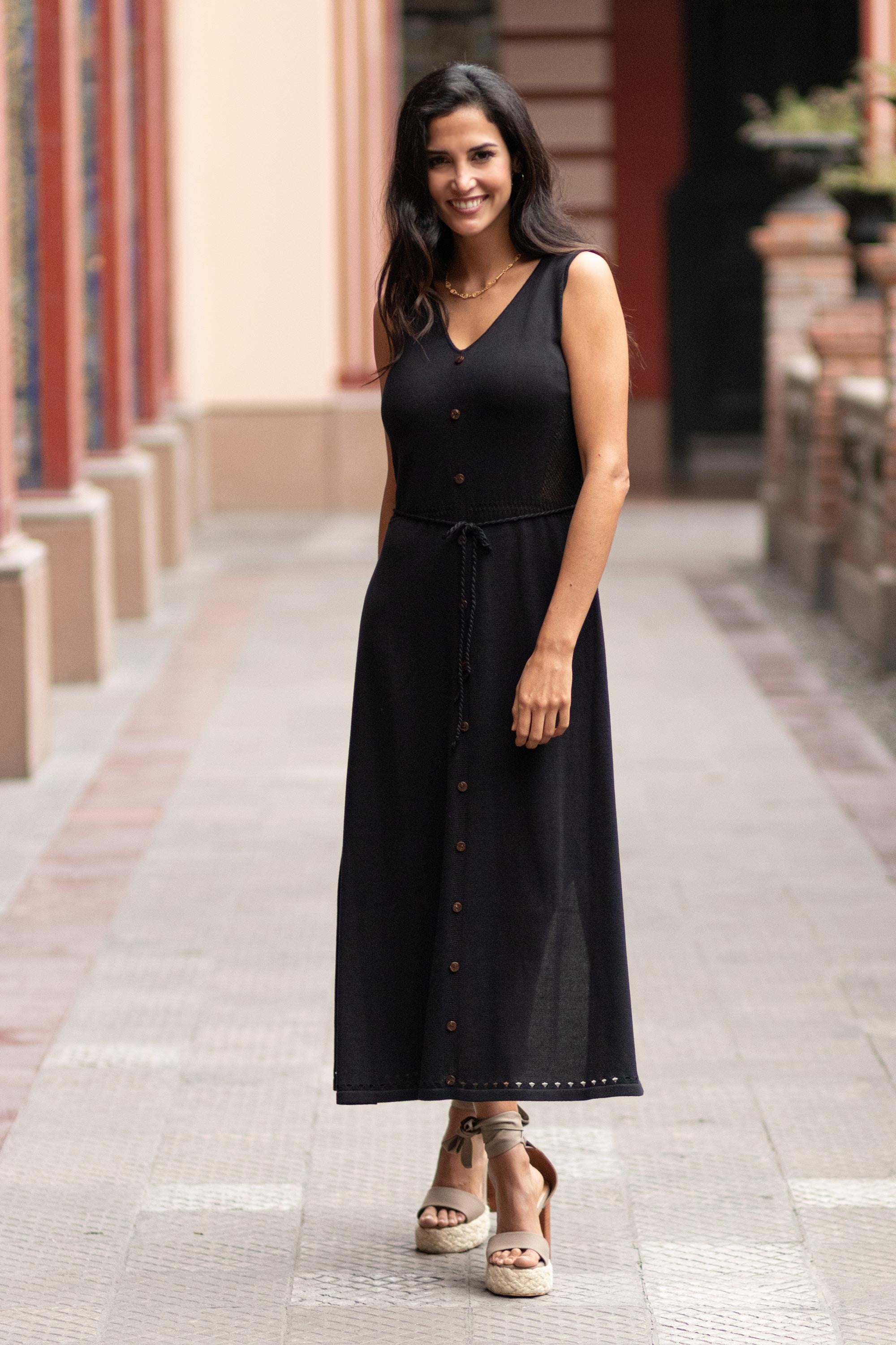 Premium Black Organic Cotton Maxi Dress - Sustainable & Timeless