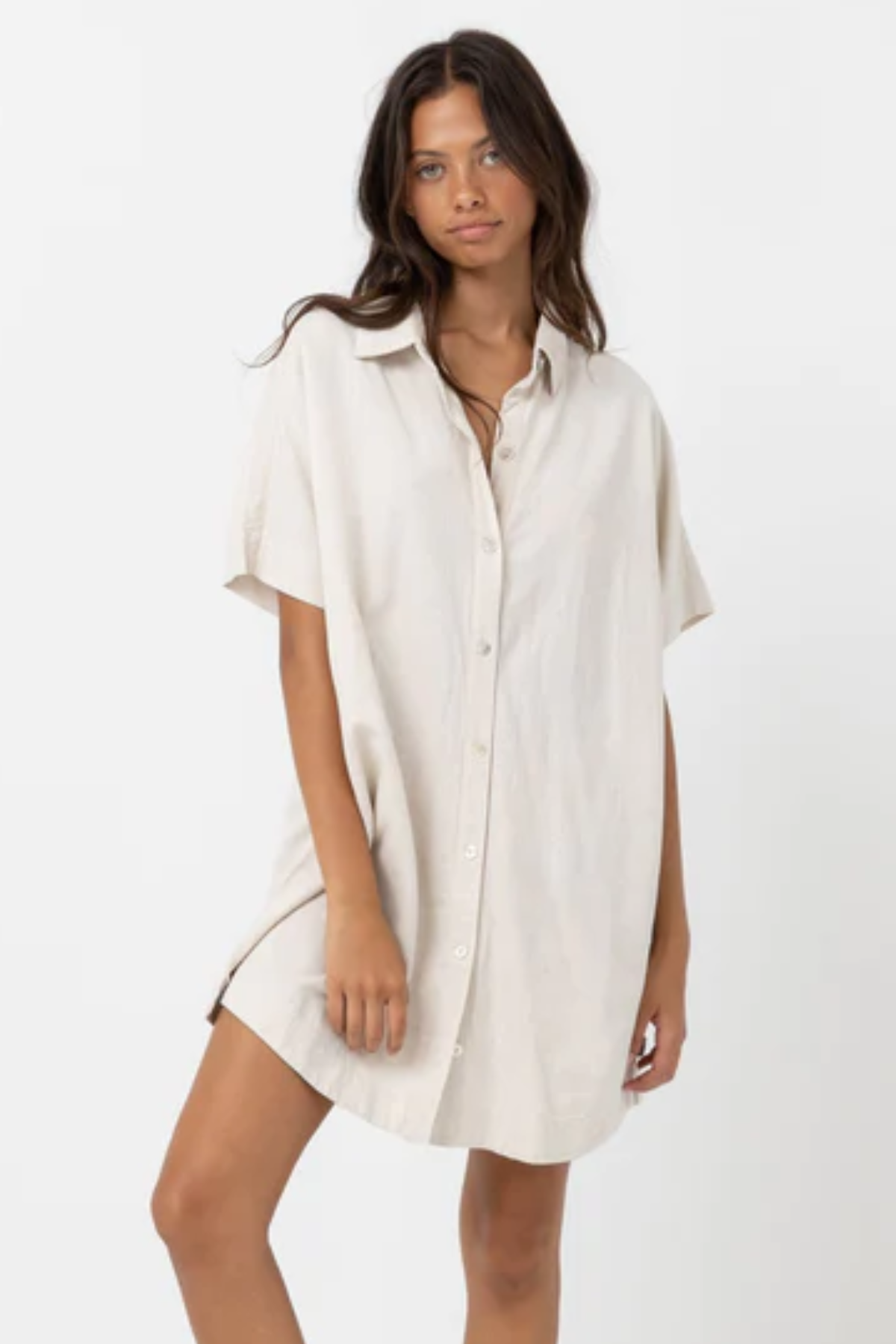 Premium Rhythm Classic Shirt Dress in Oat - Effortless Style Upgrade