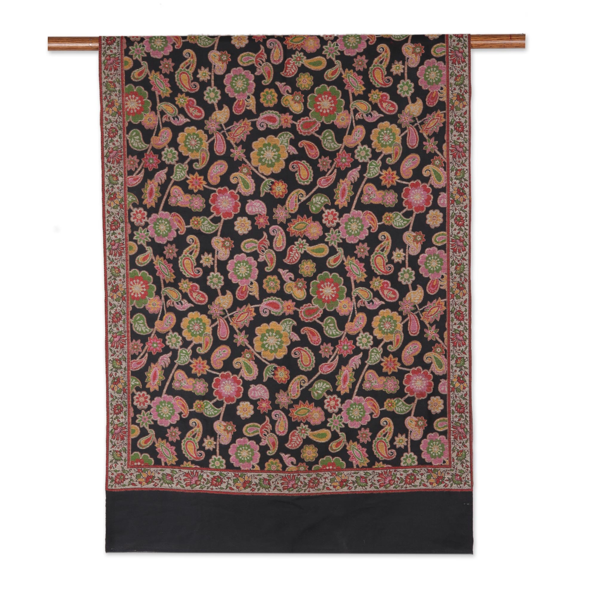 Premium Midnight Garden Floral Shawl - Handwoven Wool from India