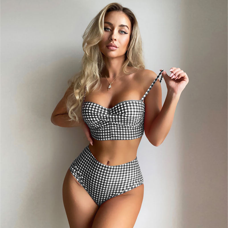 Ultimate Cute Gingham High-Waist Bralette & Brazilian Bikini Set