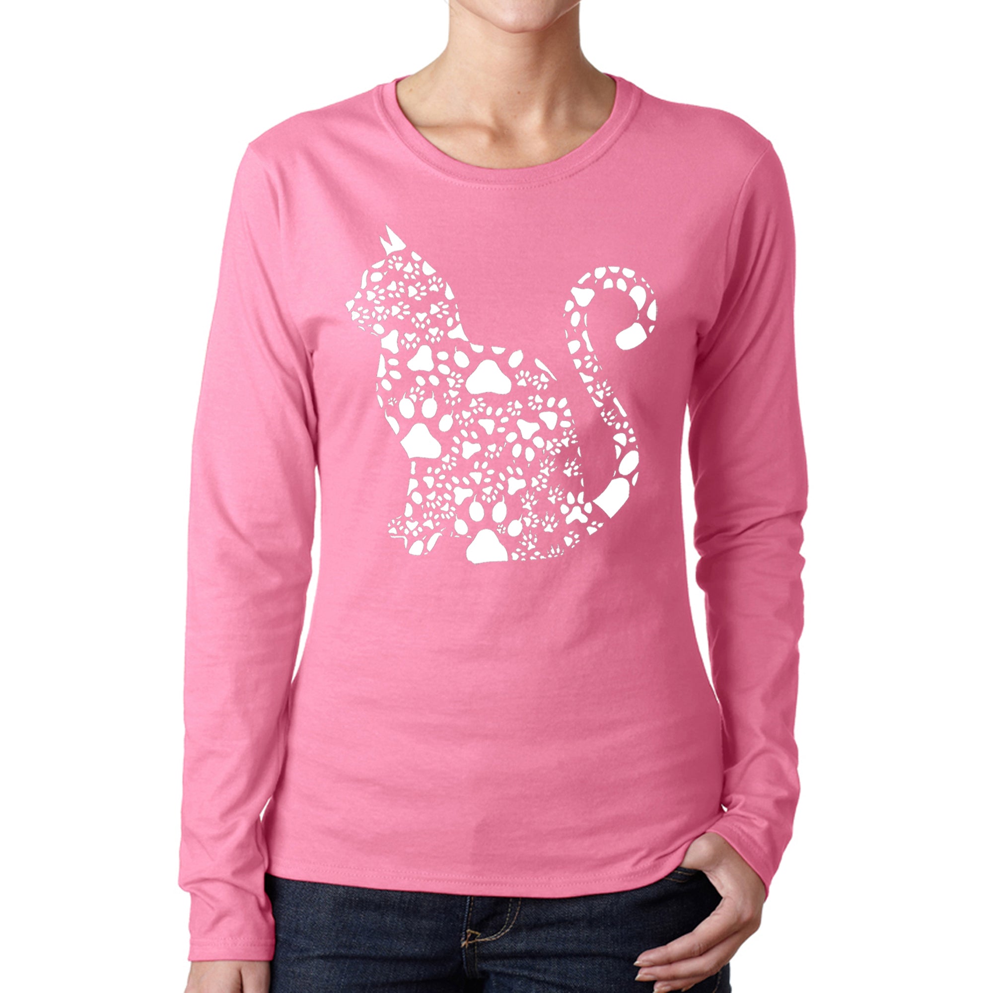 Premium Cat Lover's Long Sleeve Tee - Unique Paw Print Design