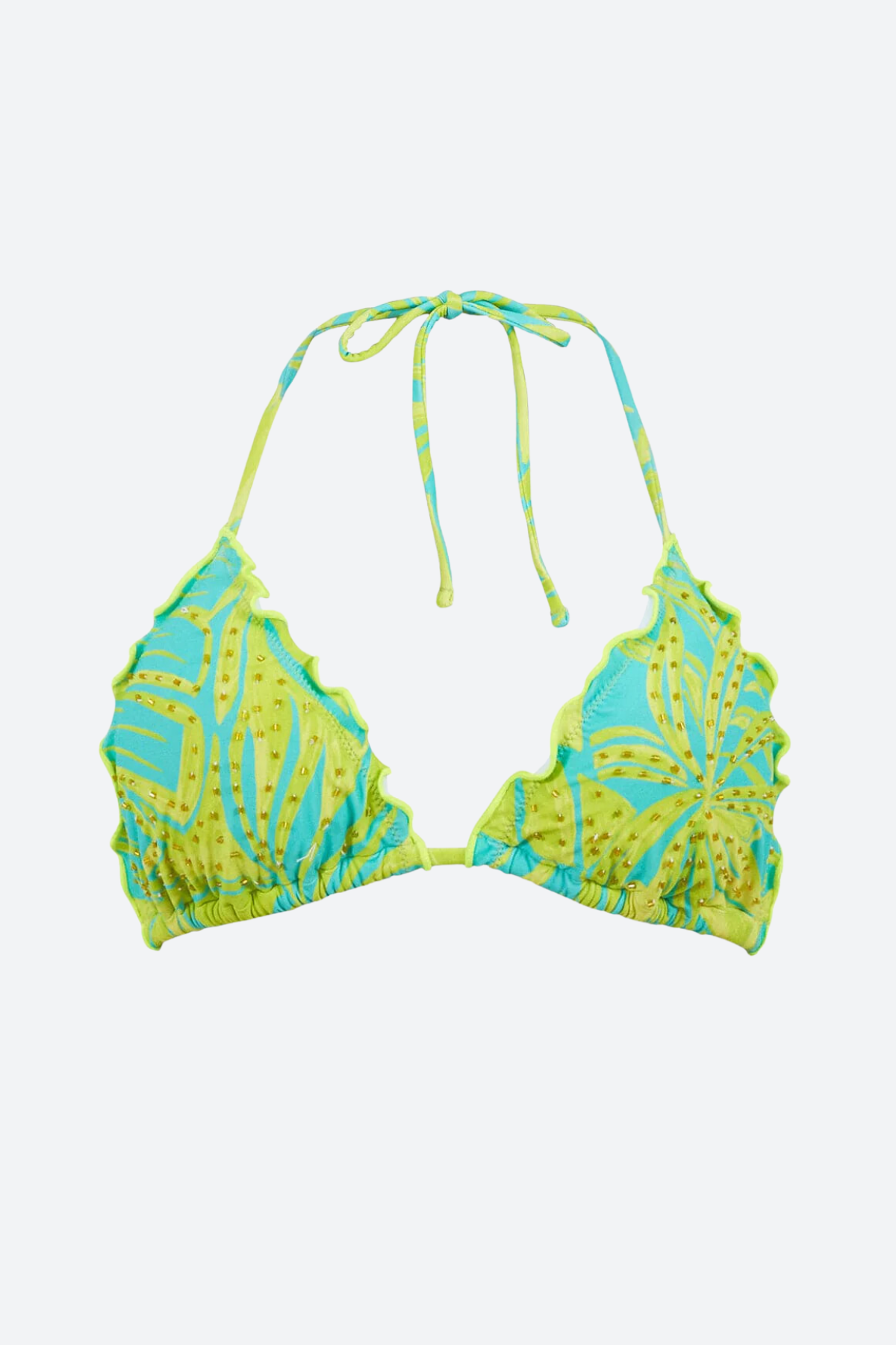 Premium Neon Palms Swim Tri Top with Beaded Embroidery