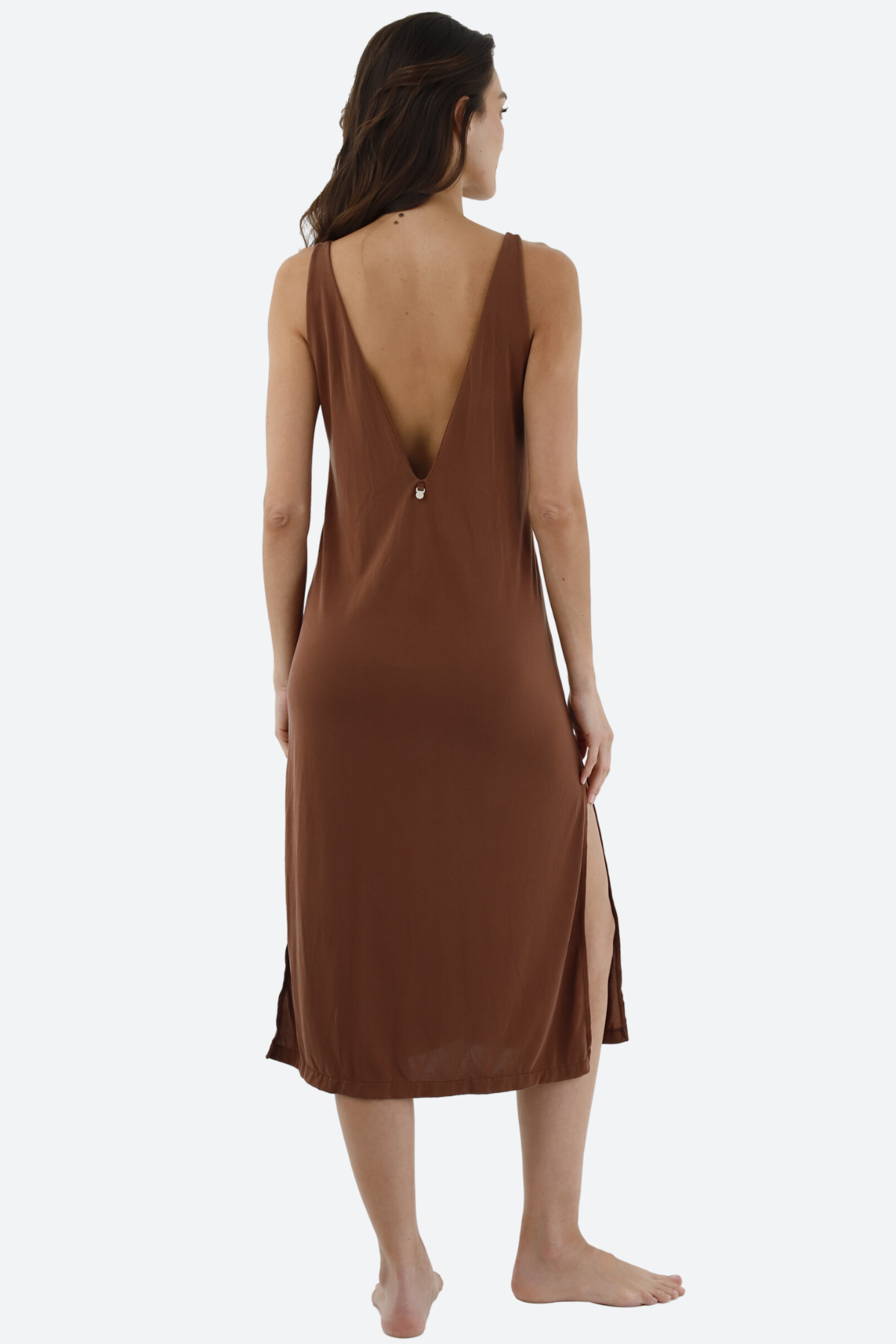 Premium Malai Root Backless Dress in Earth Brown