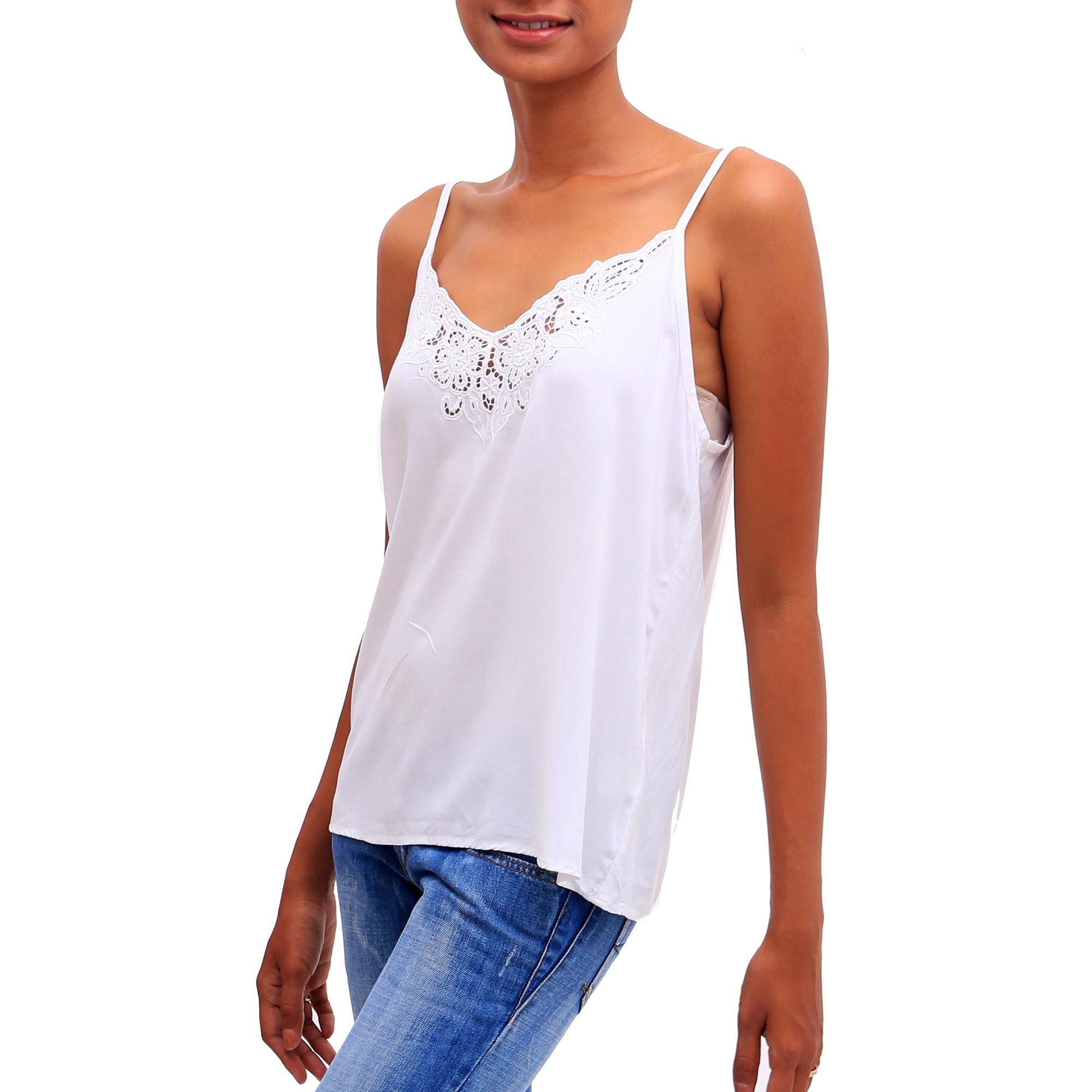 Premium Snow White Kerawang Rayon Tank Top – Handcrafted Elegance