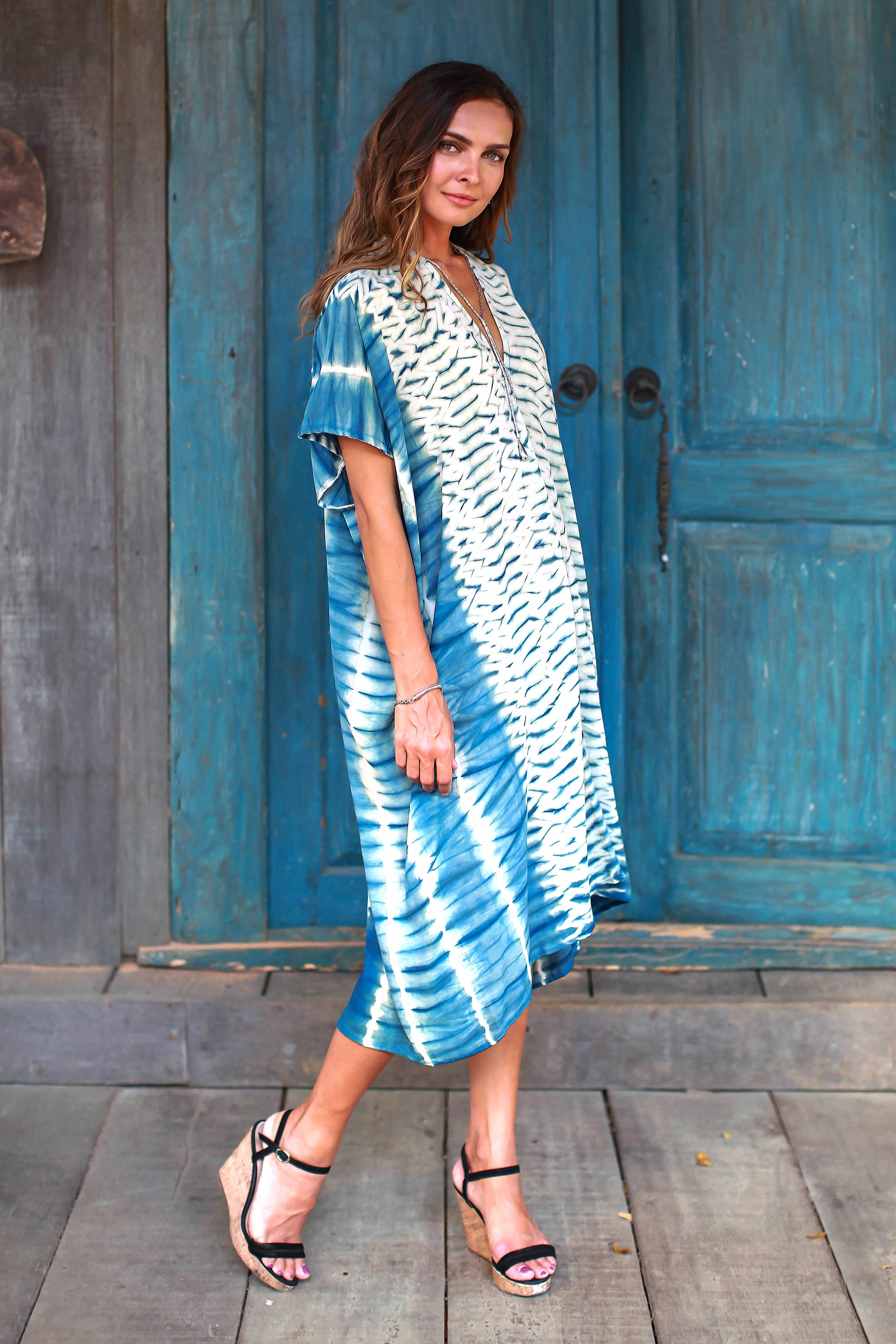 Premium Segara Telu Ocean Ripple Tie-Dyed Caftan - Handcrafted in Java