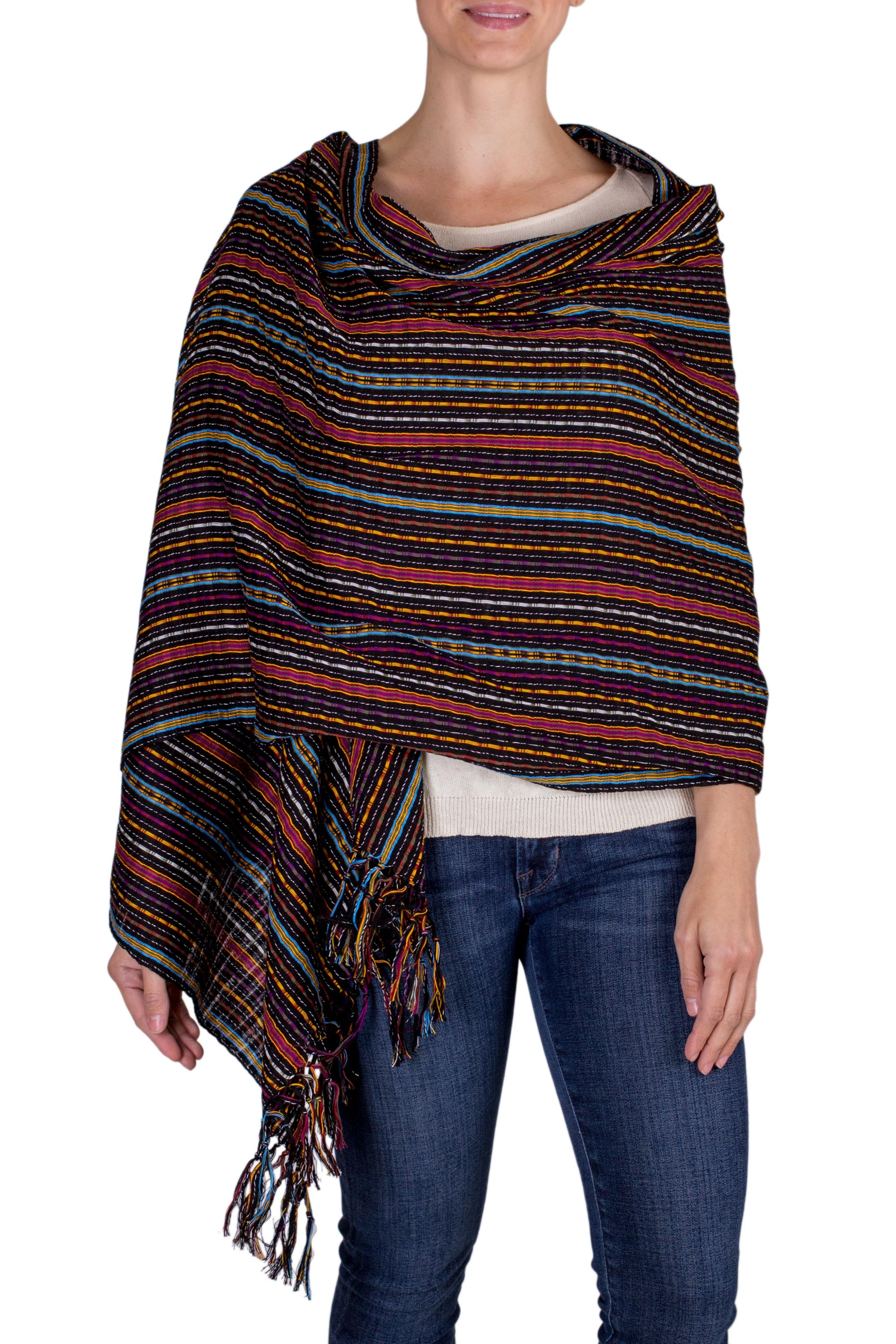 Premium Valley at Night Handwoven Cotton Shawl