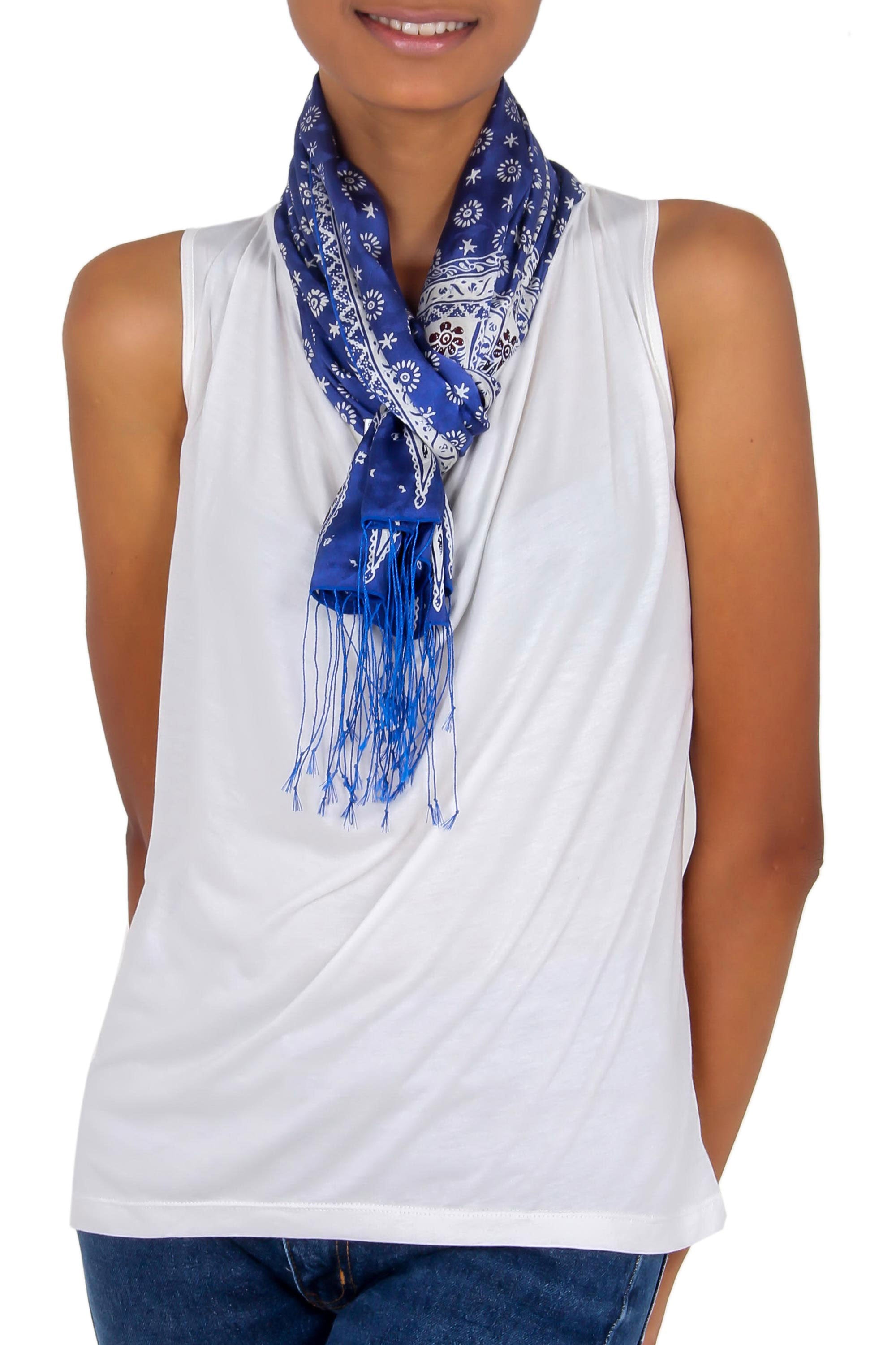 Premium Awakening Blue Silk Batik Scarf - Handmade Luxury