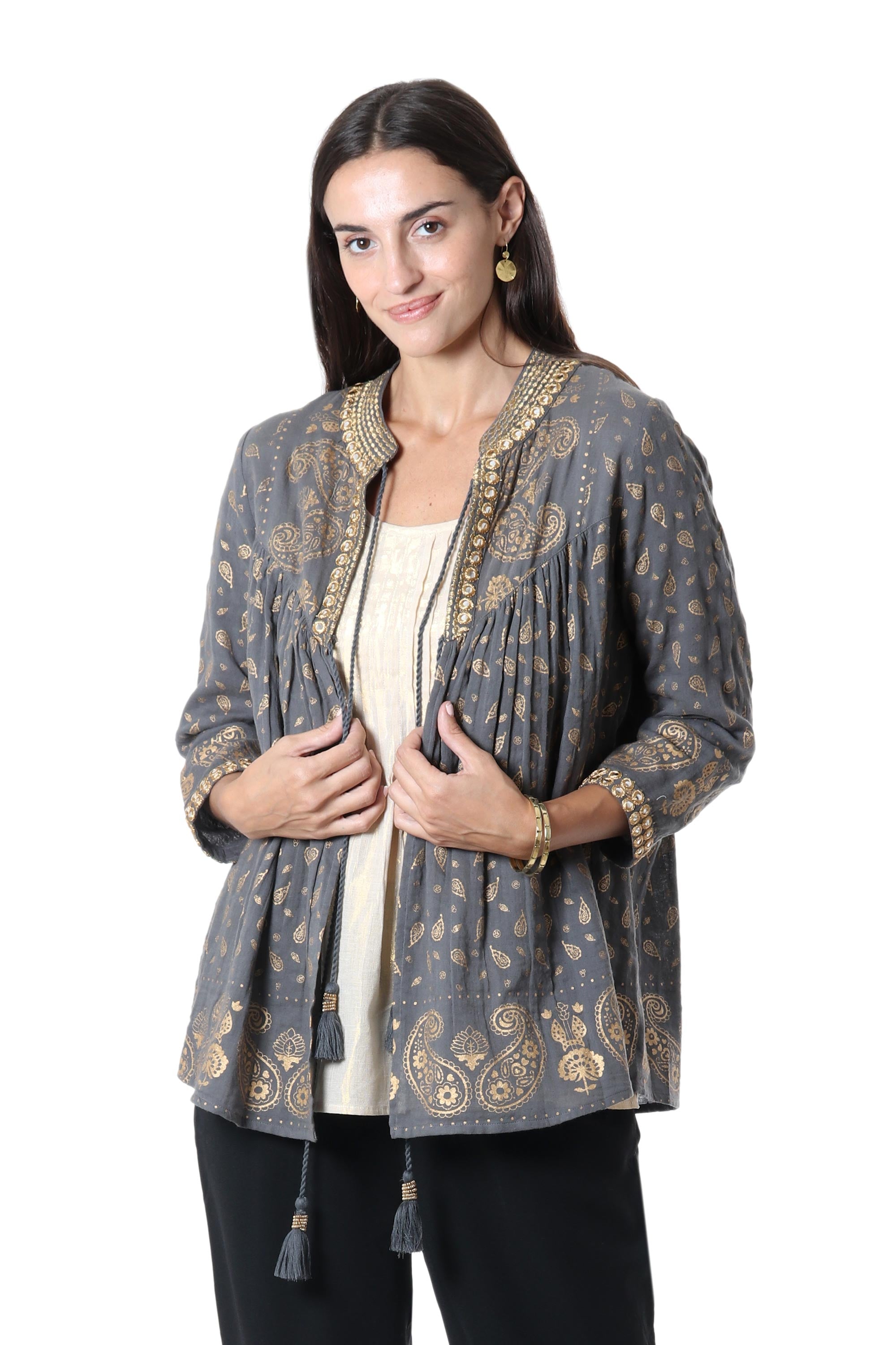 Premium Paisley Elegance Block-Printed Cotton Jacket - Handcrafted in India