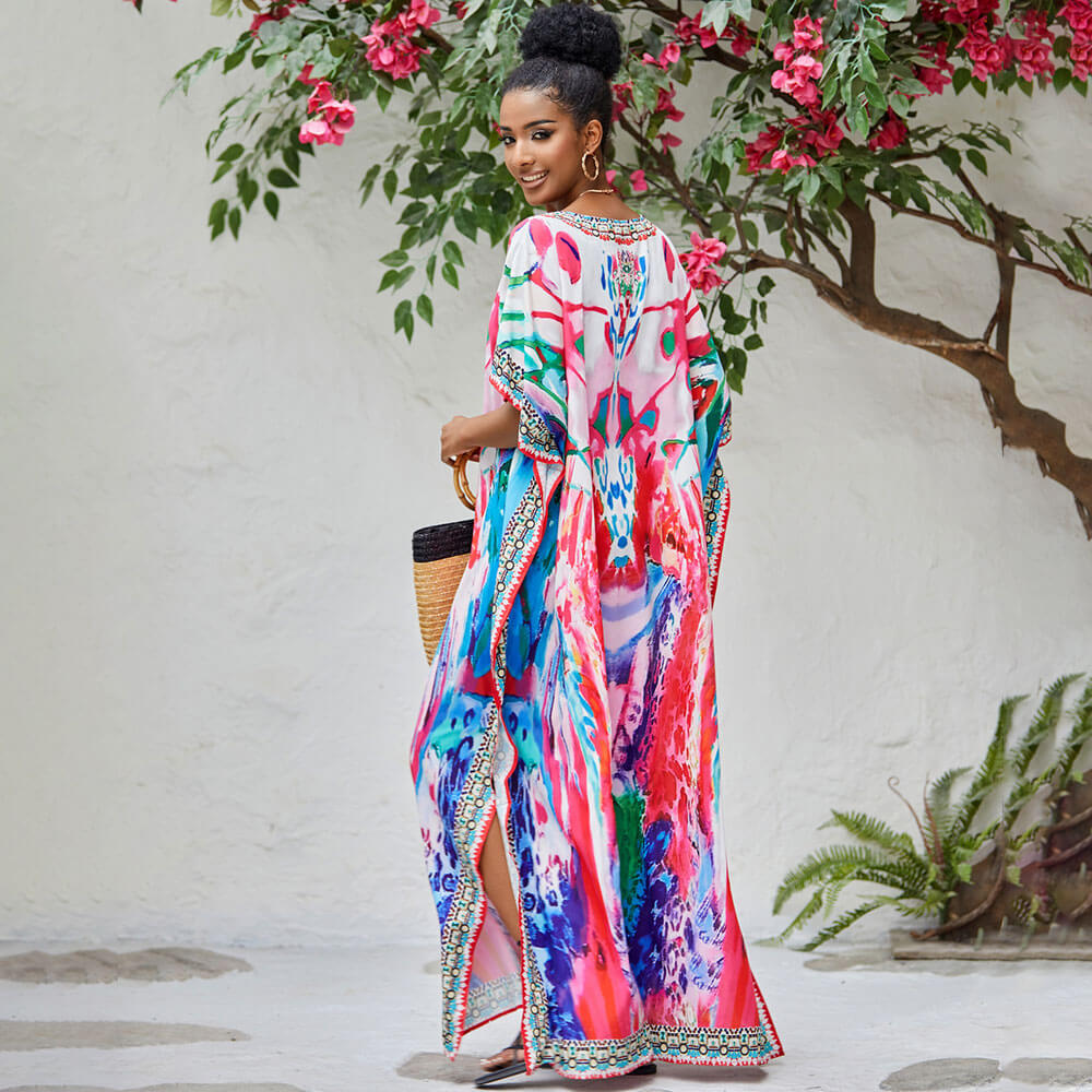 Ultimate Boho Rainbow Chevron Maxi Dress - Premium Brazilian Caftan Cover Up