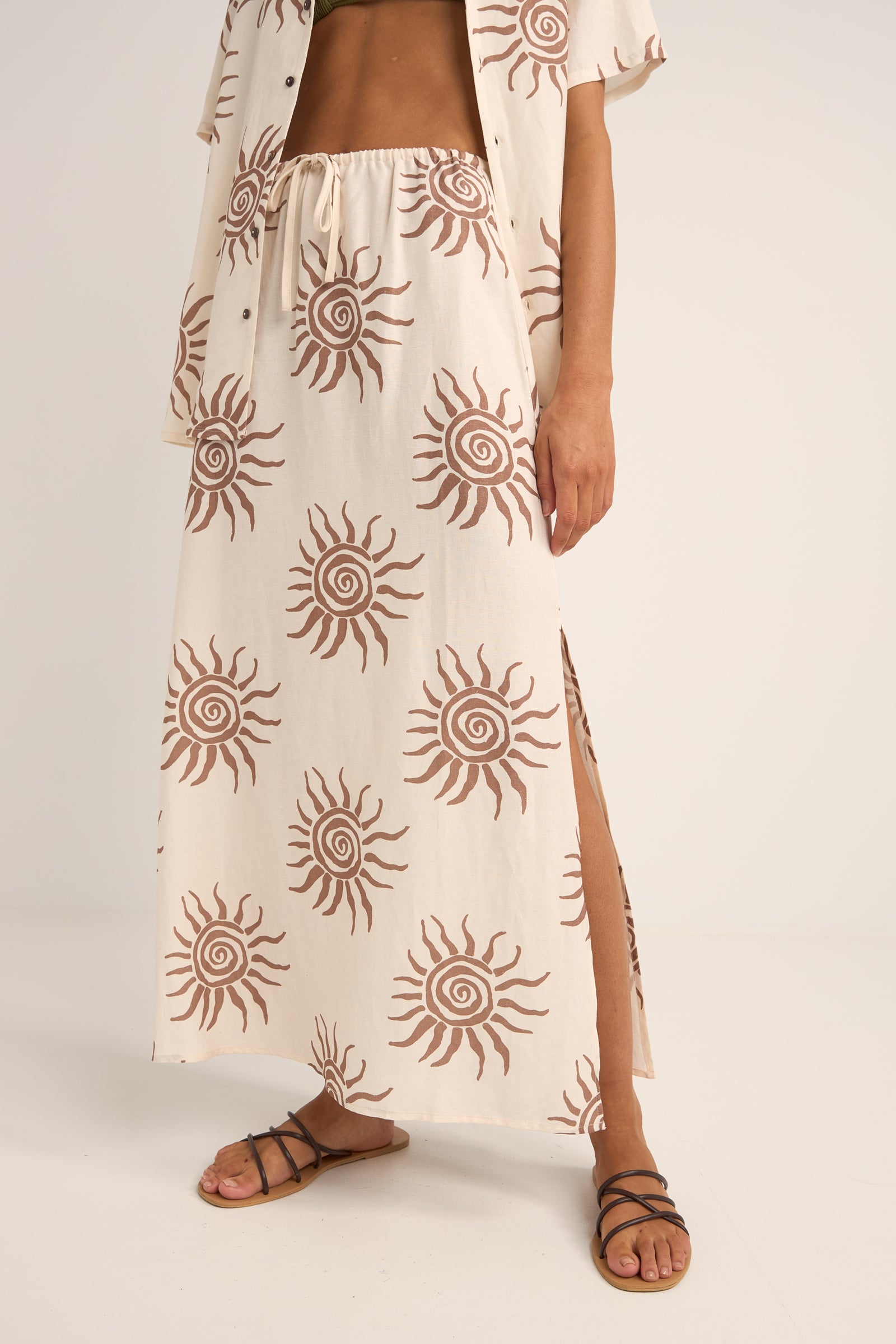 Premium Rhythm Seafarer Maxi Skirt - Coastal Elegance in Brown