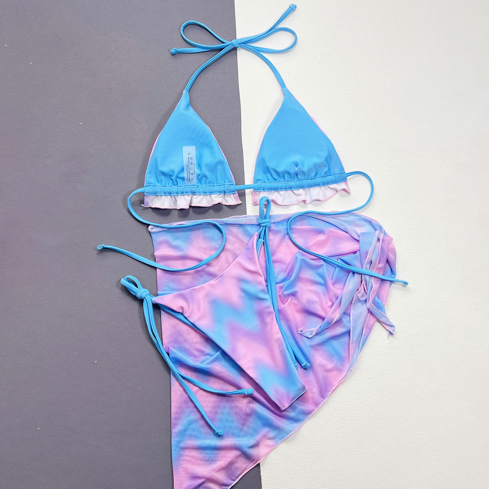 Ultimate Wavy Tie-Dye Ruffle Triangle Bikini Set