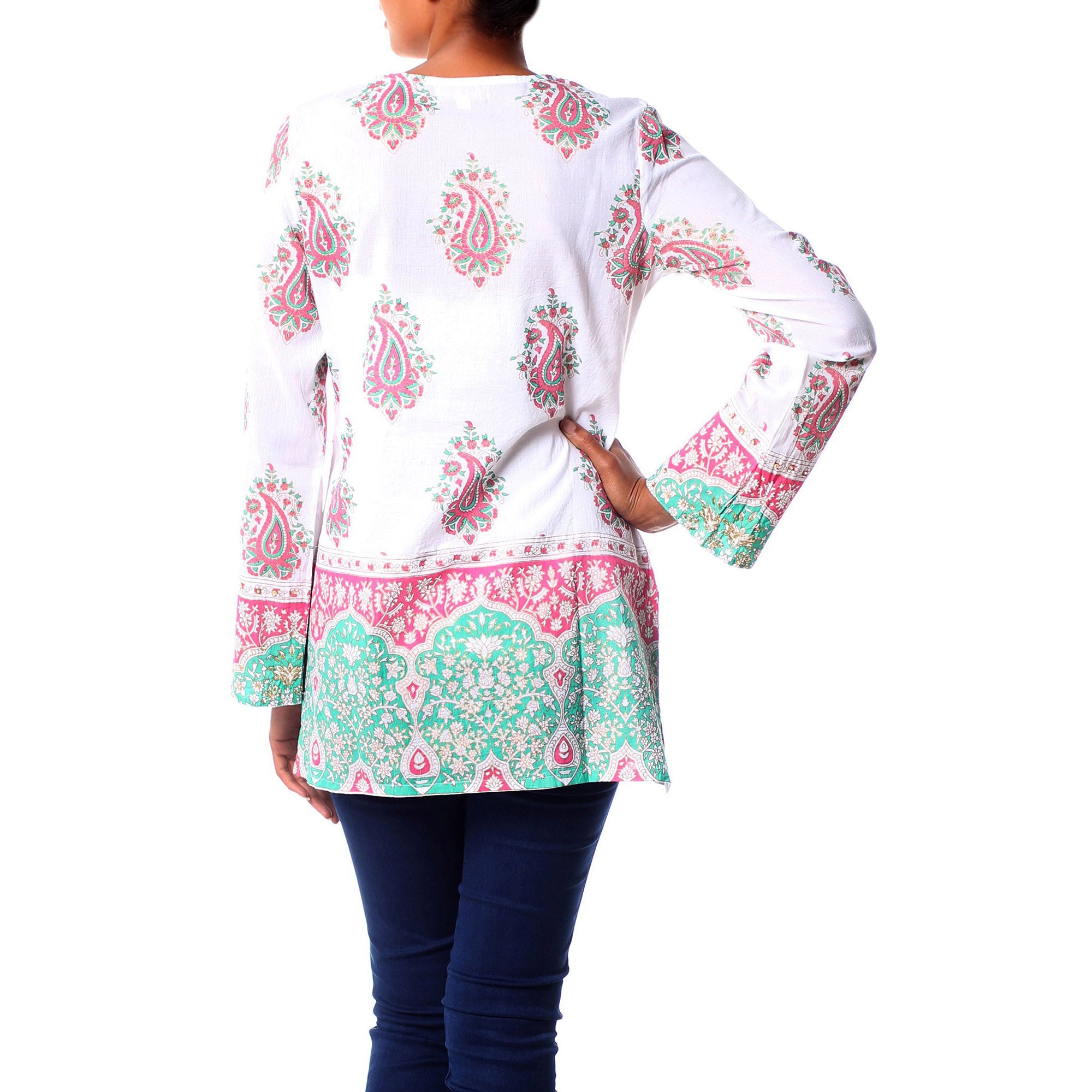 Premium Handcrafted Jaipur Cotton Tunic with Beaded Elegance