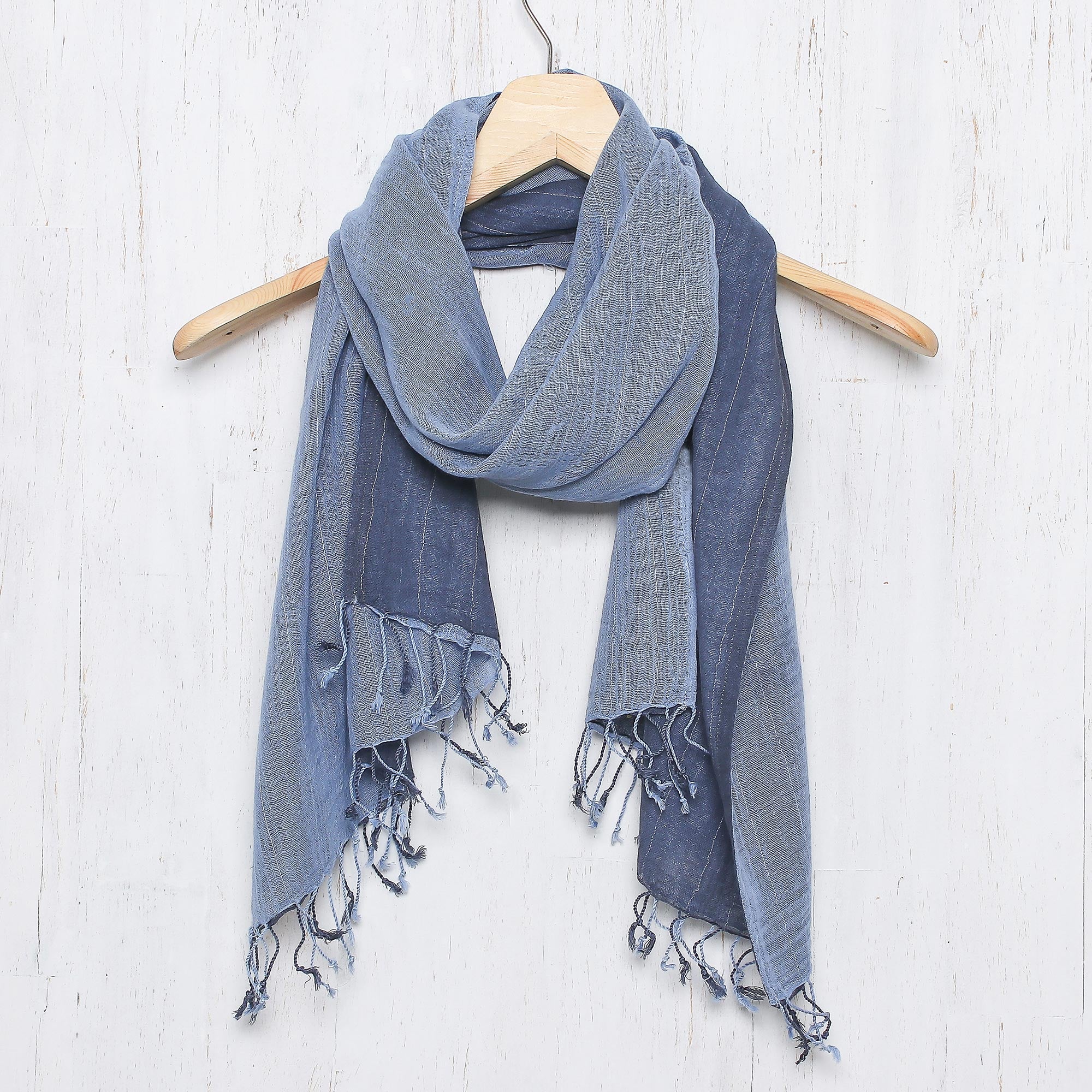 Premium Blue Duet Handcrafted Cotton Scarf - Reversible & Eco-Friendly