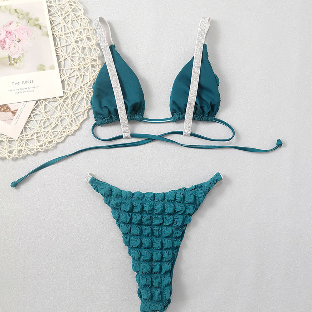 Premium Glitter Smocked Triangle Bikini Set - Brazilian Style