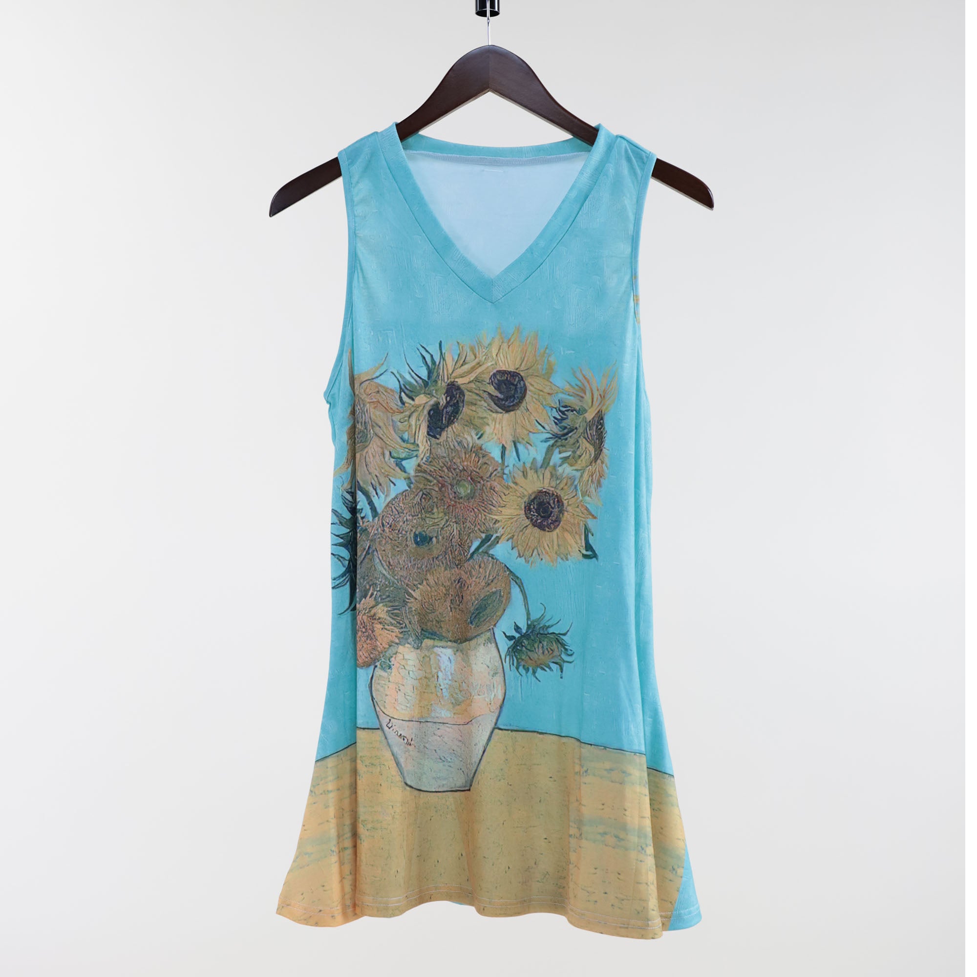 Premium Van Gogh Art-Inspired Sleeveless Tunic Dress