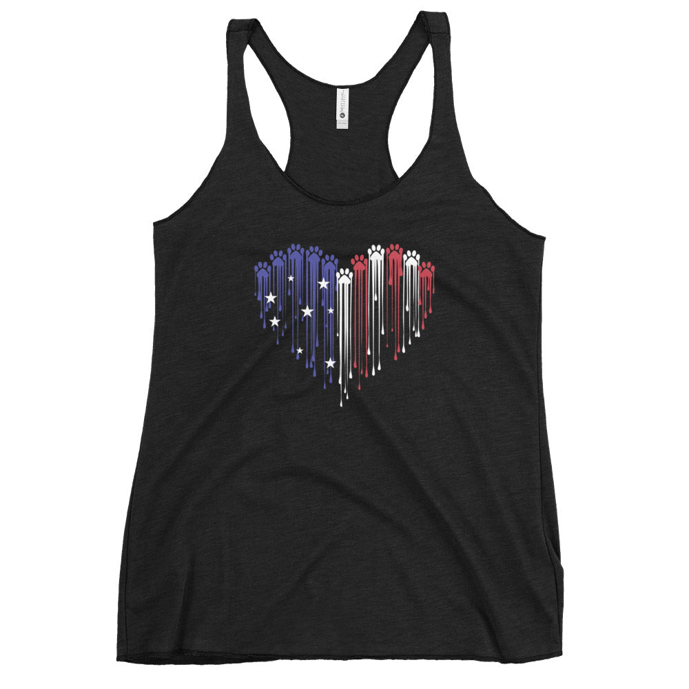 Premium Patriotic Paw Print Tank Top - American Heart Flag Design