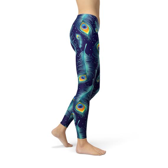 Premium Blue Peacock Feathers Active Leggings