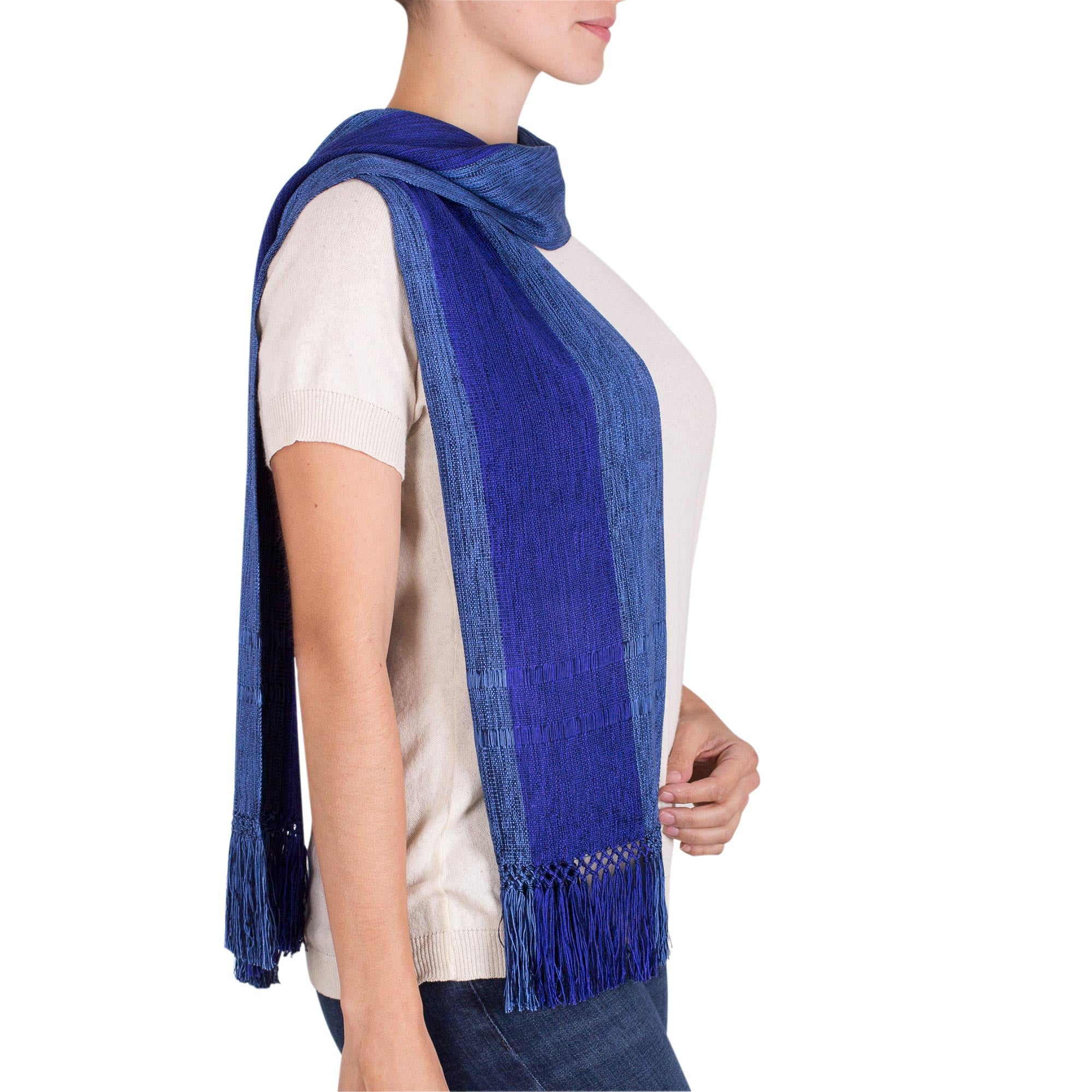 Premium Loom-Woven Blue Striped Rayon Scarf - Inspired by November Skies