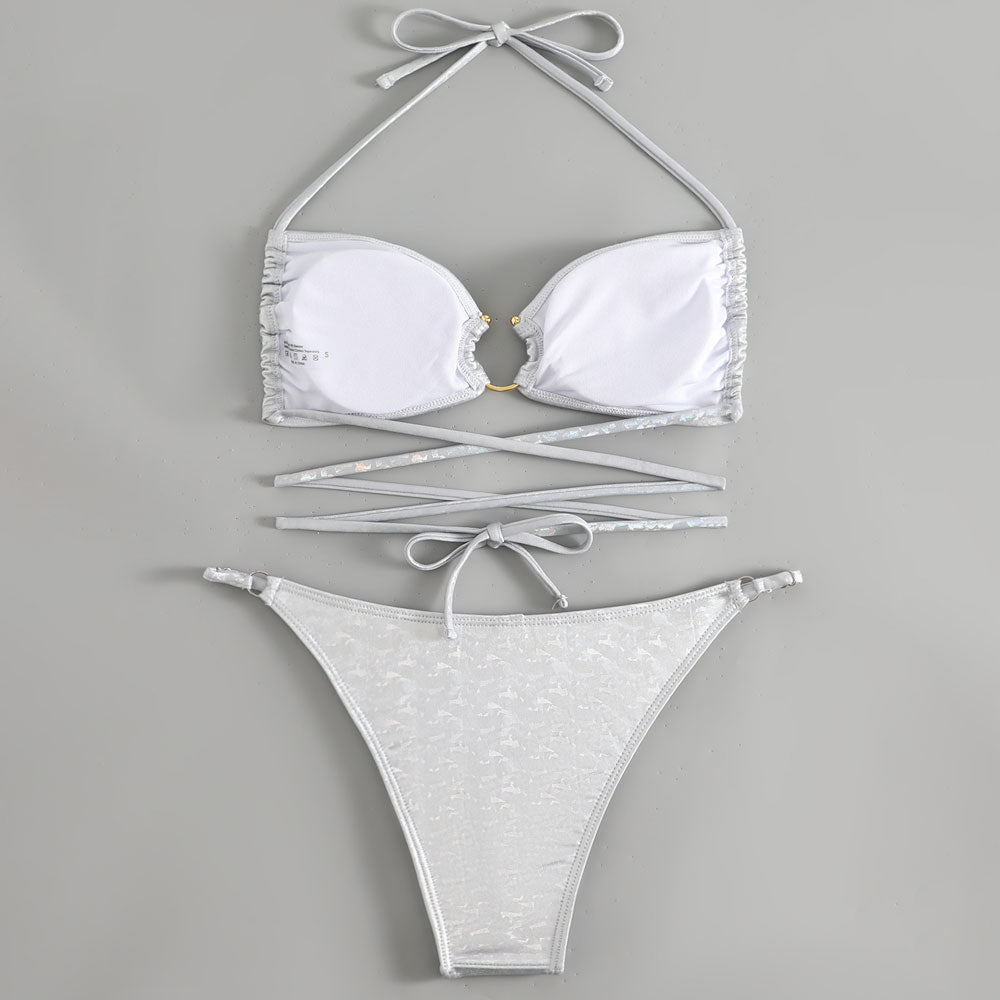 Premium Metallic Glamour Halter & Cheeky Bikini Set