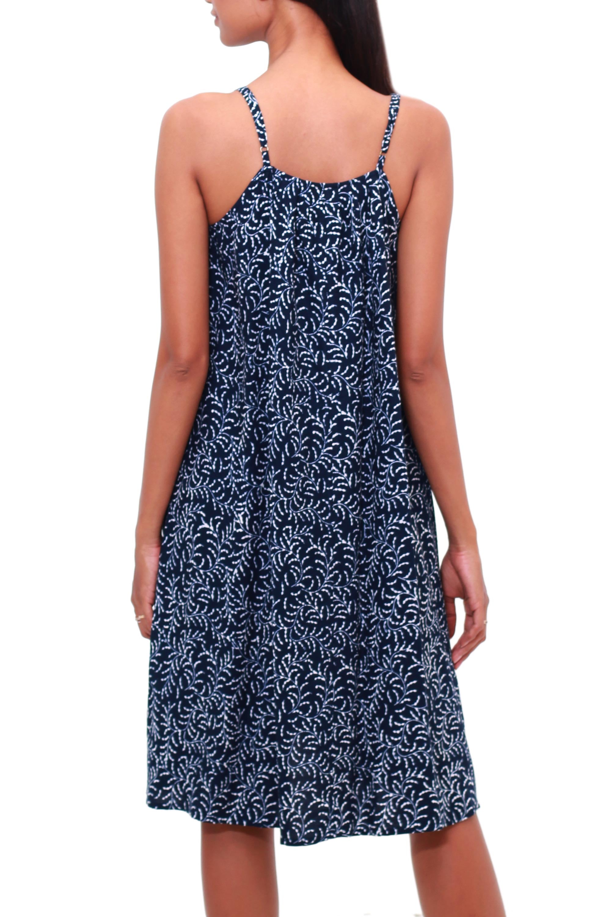 Premium Many Leaves Batik Rayon Sundress - Midnight & White by Bali Artisans